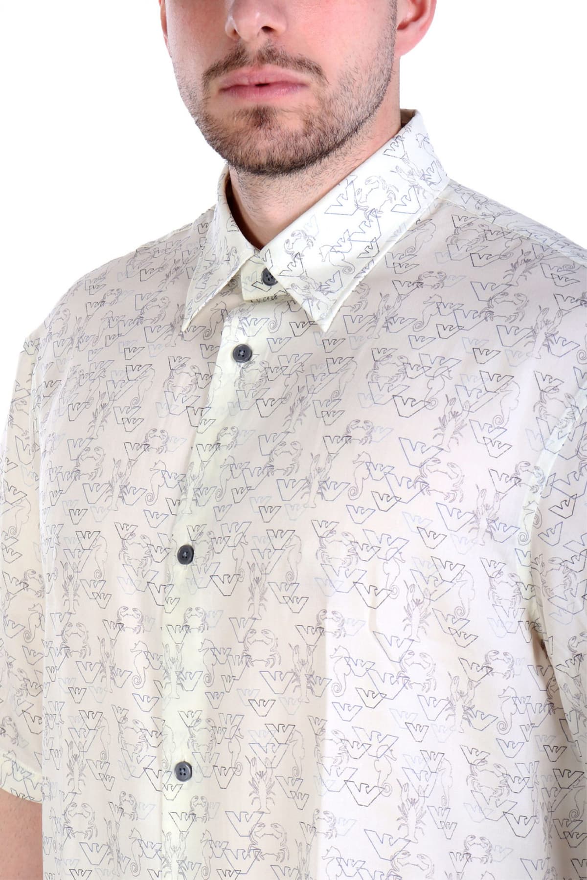 EMPORIO ARMANI ΠΟΥΚΑΜΙΣΟ ALL OVER LOGO ΛΕΥΚΟ-ΜΠΛΕ