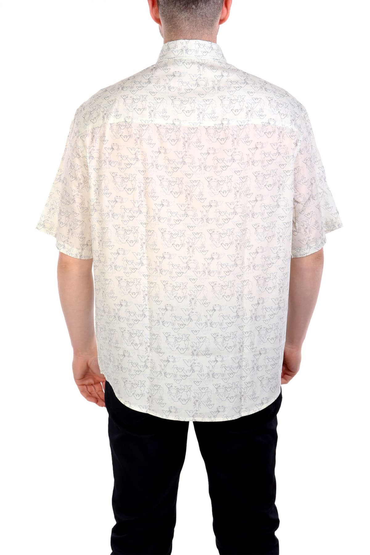 EMPORIO ARMANI ΠΟΥΚΑΜΙΣΟ ALL OVER LOGO ΛΕΥΚΟ-ΜΠΛΕ