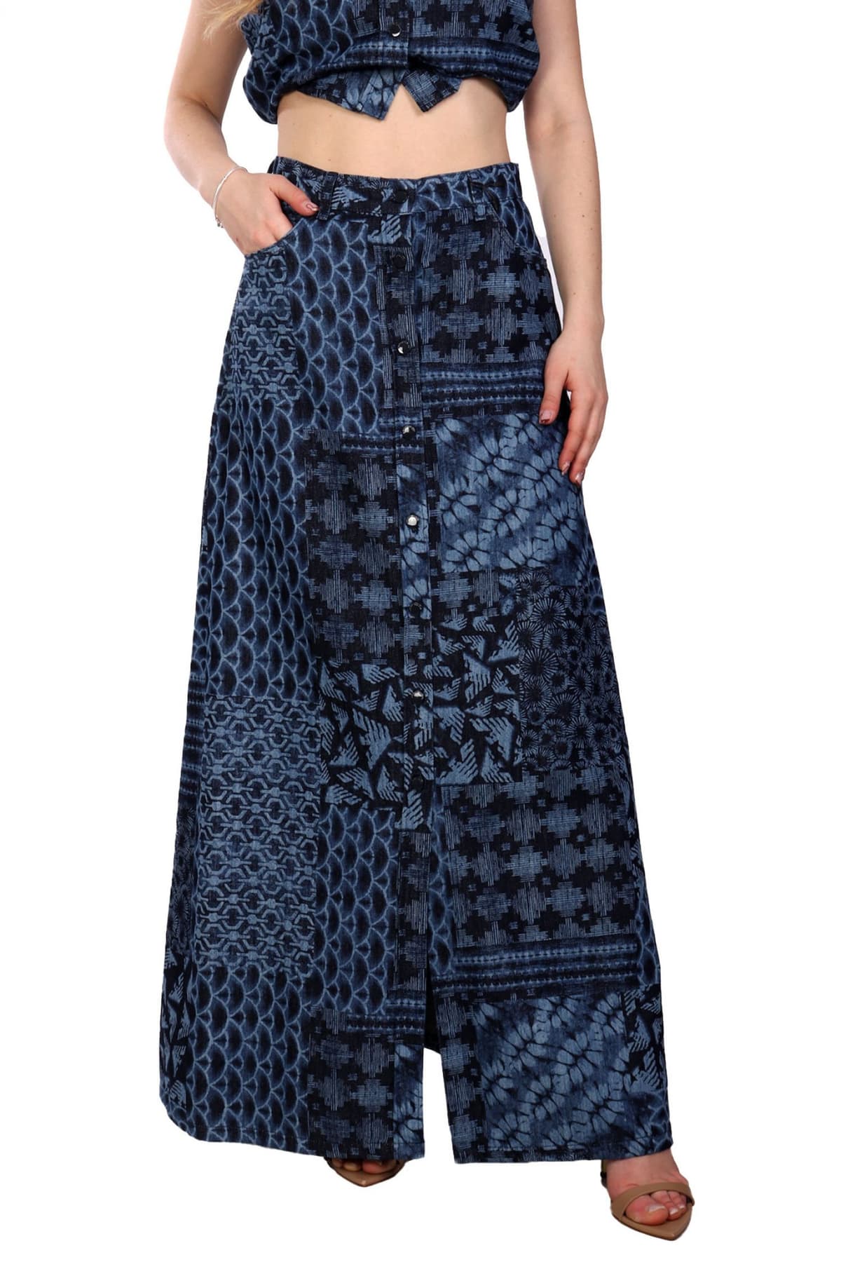 EMPORIO ARMANI ΦΟΥΣΤΑ MAXI ΜΕ ΚΟΥΜΠΙΑ LOGO ΜΠΛΕ