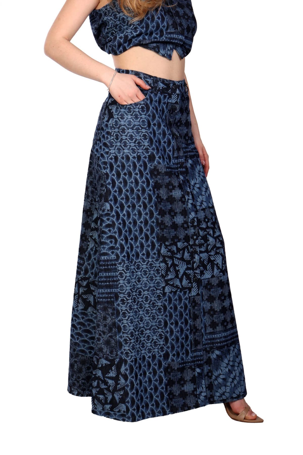 EMPORIO ARMANI ΦΟΥΣΤΑ MAXI ΜΕ ΚΟΥΜΠΙΑ LOGO ΜΠΛΕ