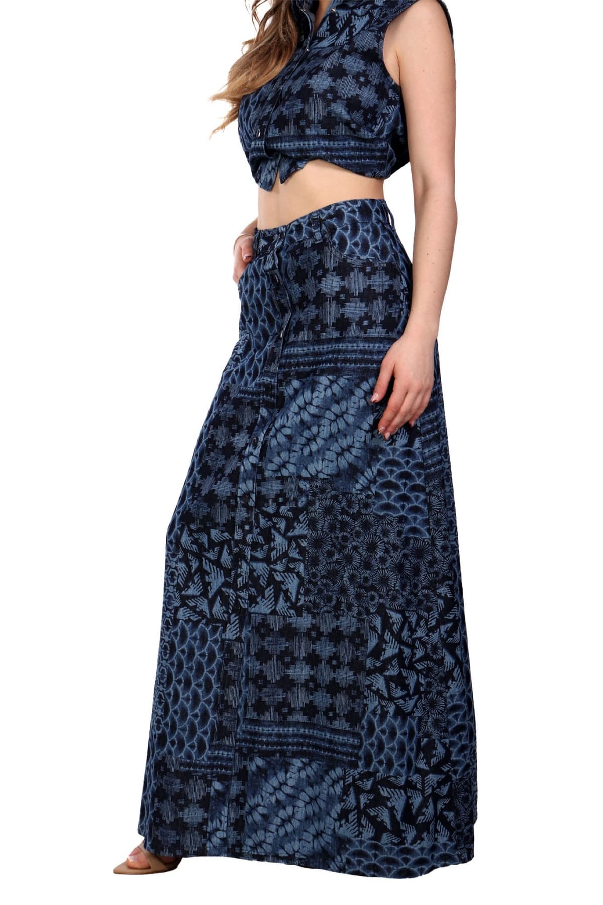 EMPORIO ARMANI ΦΟΥΣΤΑ MAXI ΜΕ ΚΟΥΜΠΙΑ LOGO ΜΠΛΕ