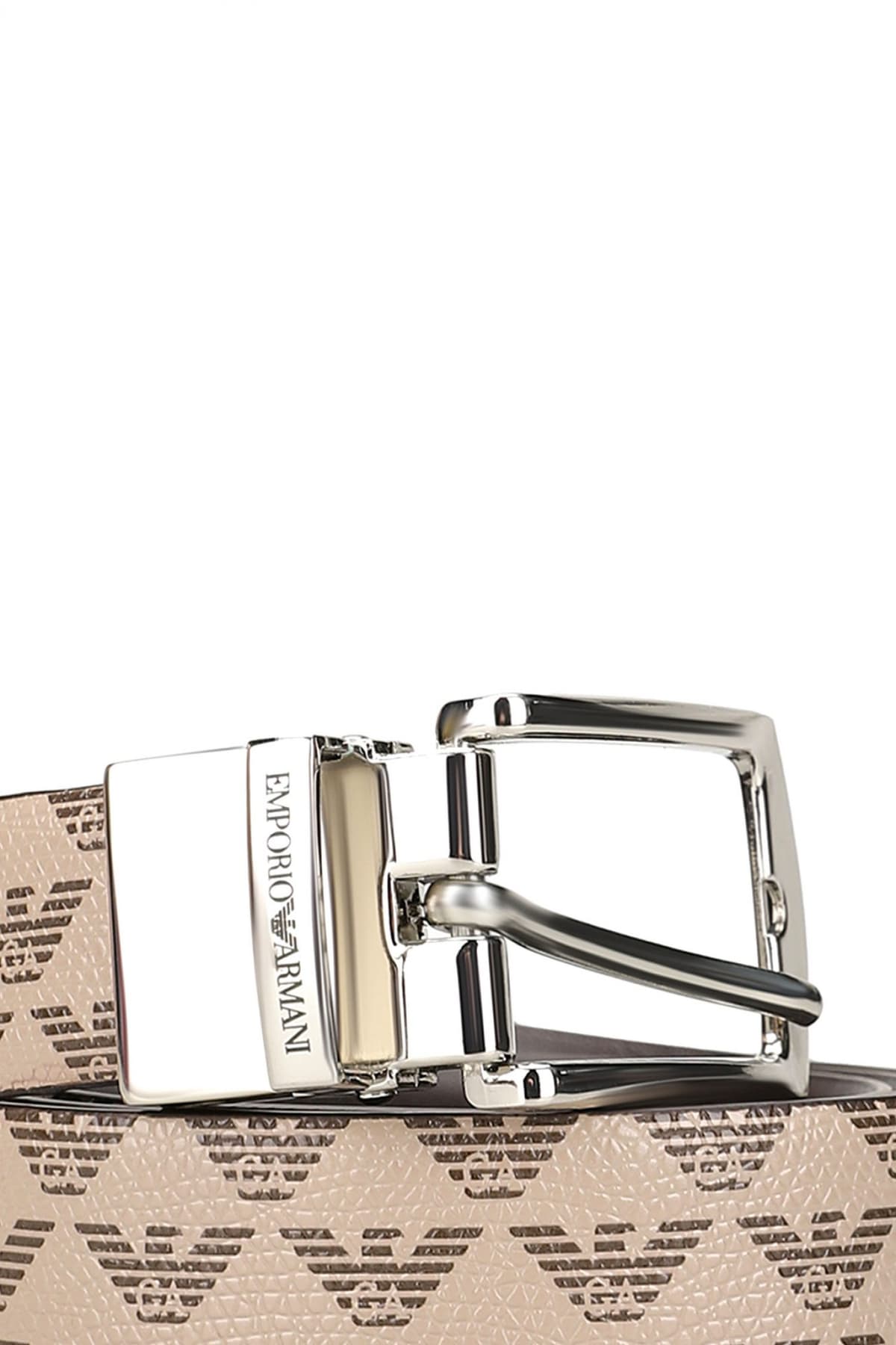 EMPORIO ARMANI ΖΩΝΗ ΔΙΠΛΗΣ ΟΨΗΣ LOGO ΚΑΦΕ-ΜΠΕΖ