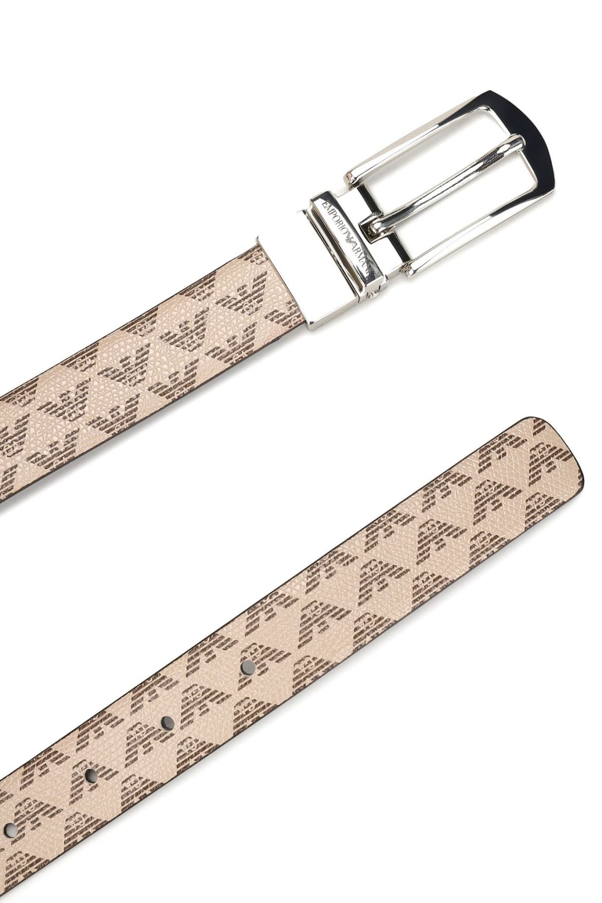 EMPORIO ARMANI ΖΩΝΗ ΔΙΠΛΗΣ ΟΨΗΣ LOGO ΚΑΦΕ-ΜΠΕΖ