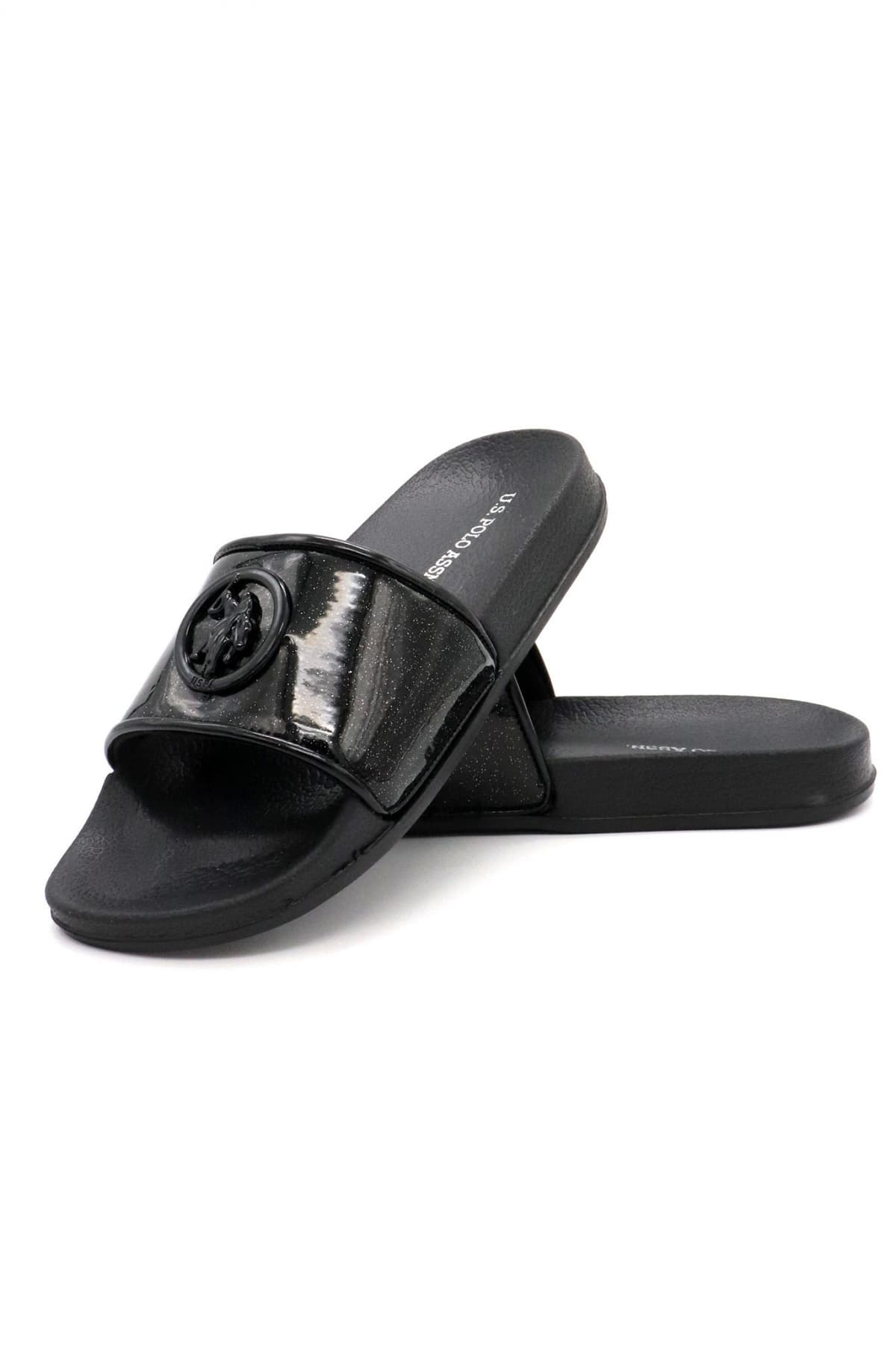 U.S. POLO ASSN. ΠΑΠΟΥΤΣΙΑ ΠΑΝΤΟΦΛΕΣ GLITTER ΜΕΤΑΛΛΙΚΟ LOGO ΜΑΥΡΟ