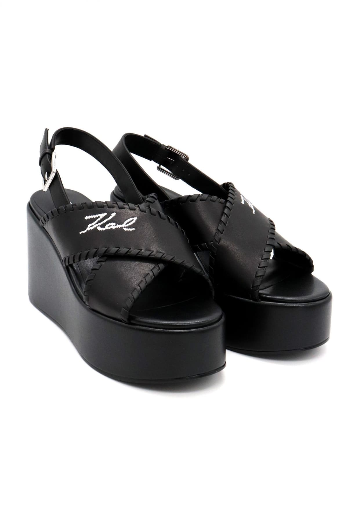 KARL LAGERFELD ΠΑΠΟΥΤΣΙΑ ΠΛΑΤΦΟΡΜΕΣ WENDY WHIPSTICH KROSS STRAP LOGO ΜΑΥΡΟ