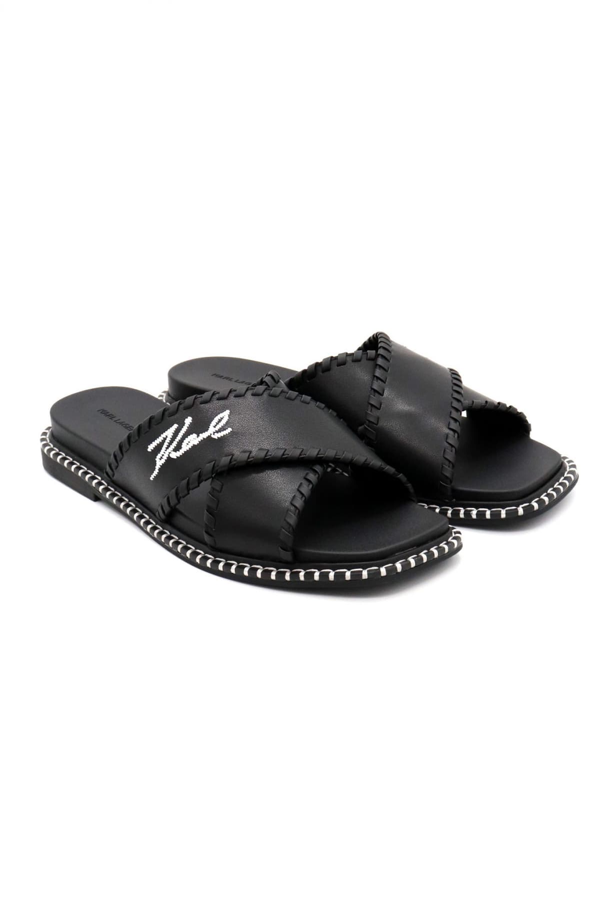 KARL LAGERFELD ΠΑΠΟΥΤΣΙΑ ΠΑΝΤΟΦΛΕΣ ΚLEO ΛΕΥΚΗ ΡΑΦΗ LOGO ΜΑΥΡΟ