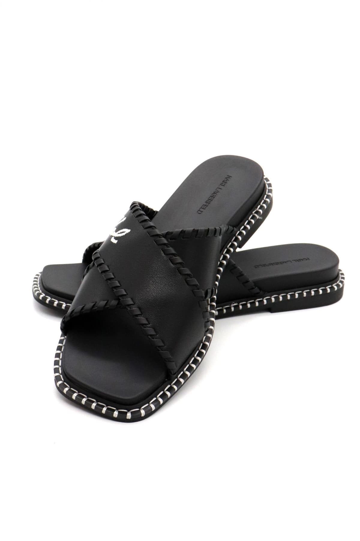 KARL LAGERFELD ΠΑΠΟΥΤΣΙΑ ΠΑΝΤΟΦΛΕΣ ΚLEO ΛΕΥΚΗ ΡΑΦΗ LOGO ΜΑΥΡΟ