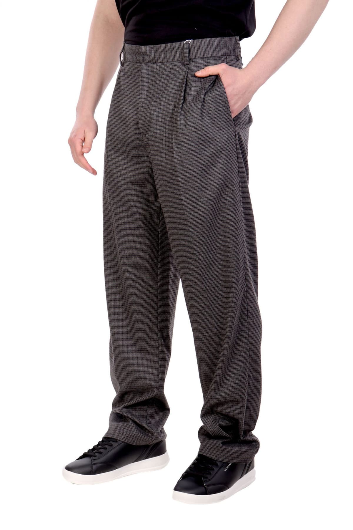 LES DEUX ΠΑΝΤΕΛΟΝΙ CHINO REECE PLEATED CHECK ΜΙΚΡΟΣΧΕΔΙΟ ΣΚΟΥΡΟ ΓΚΡΙ