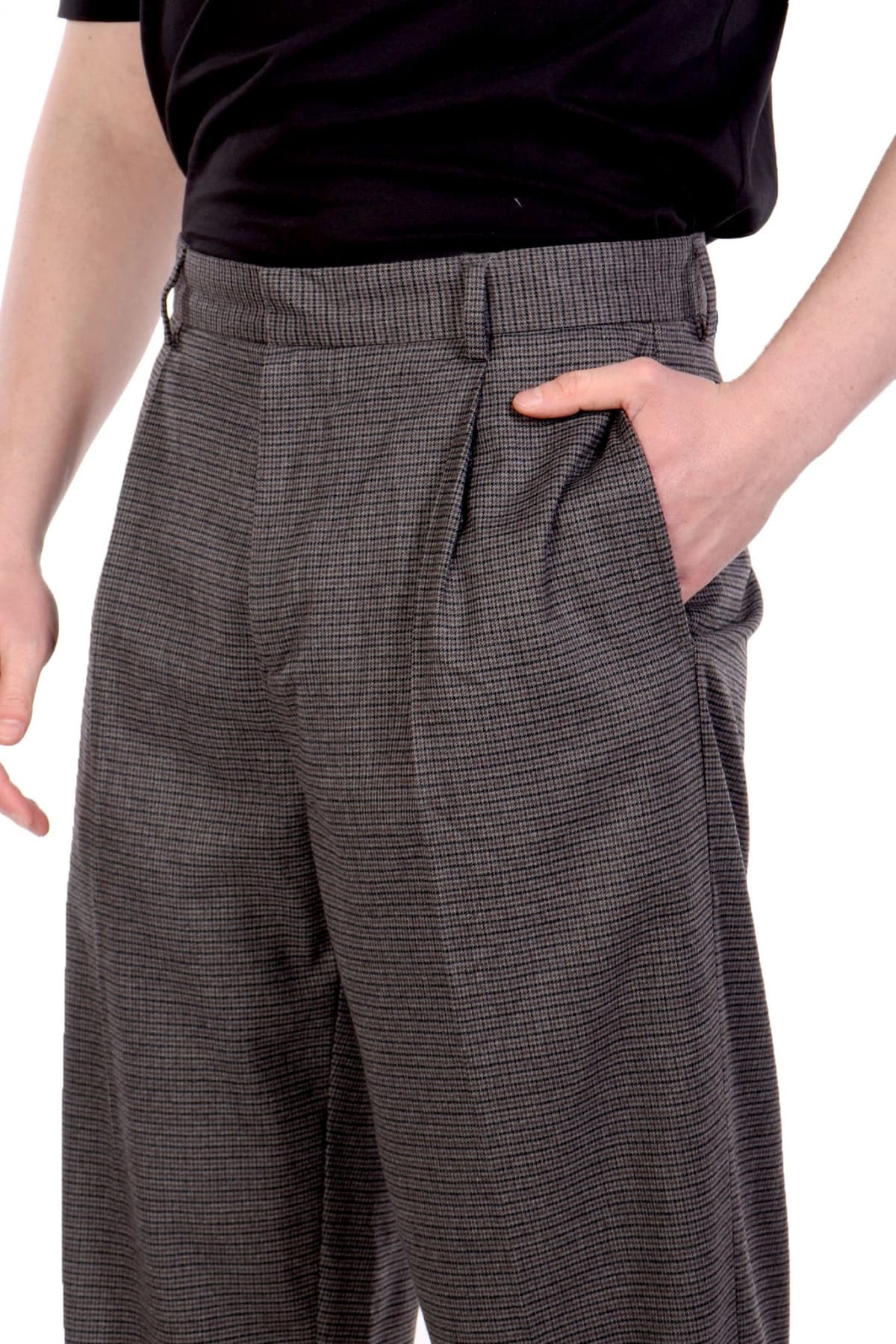 LES DEUX ΠΑΝΤΕΛΟΝΙ CHINO REECE PLEATED CHECK ΜΙΚΡΟΣΧΕΔΙΟ ΣΚΟΥΡΟ ΓΚΡΙ