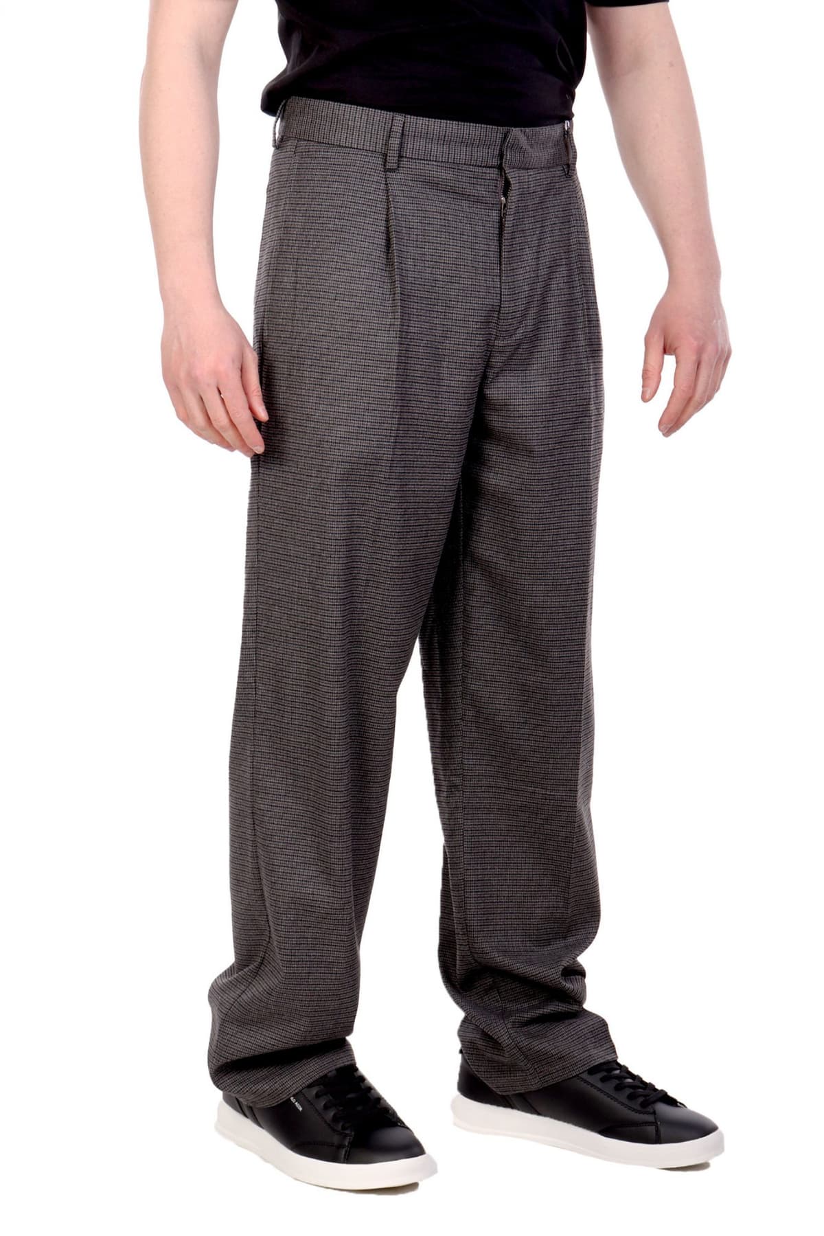 LES DEUX ΠΑΝΤΕΛΟΝΙ CHINO REECE PLEATED CHECK ΜΙΚΡΟΣΧΕΔΙΟ ΣΚΟΥΡΟ ΓΚΡΙ