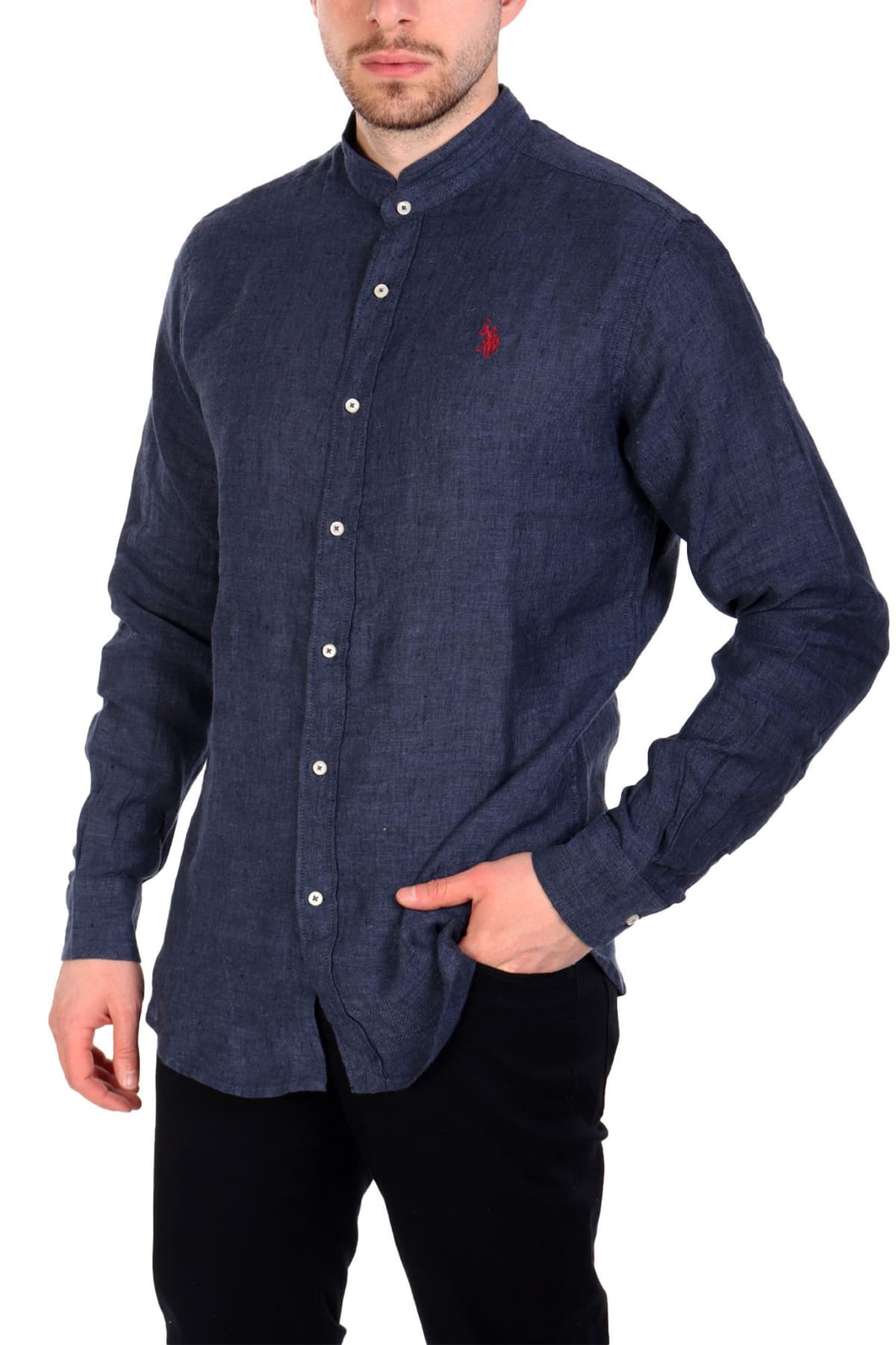 U.S.POLO ASSN ΠΟΥΚΑΜΙΣΟ SLIM FIT ΜΠΛΕ