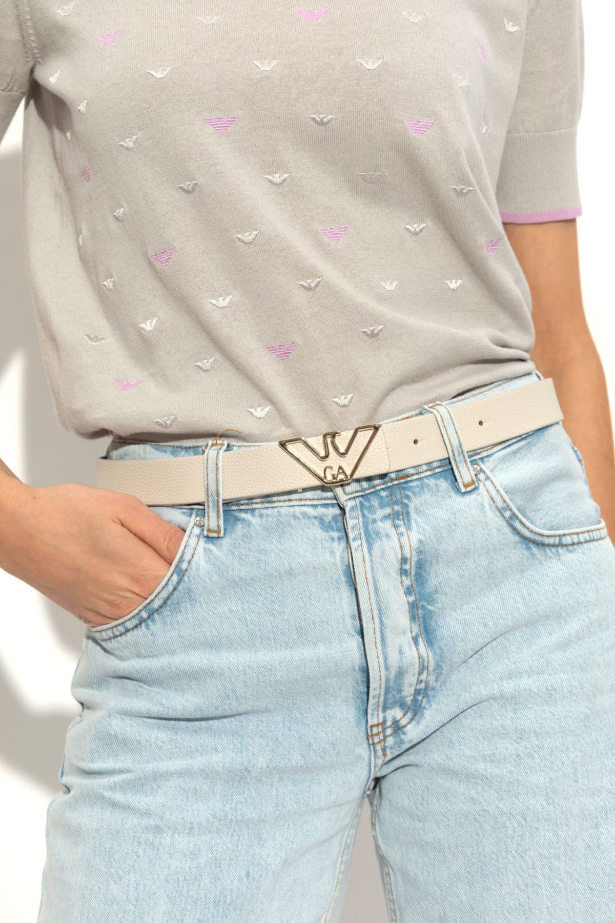 EMPORIO ARMANI ΖΩΝΗ LOGO ΕΚΡΟΥ