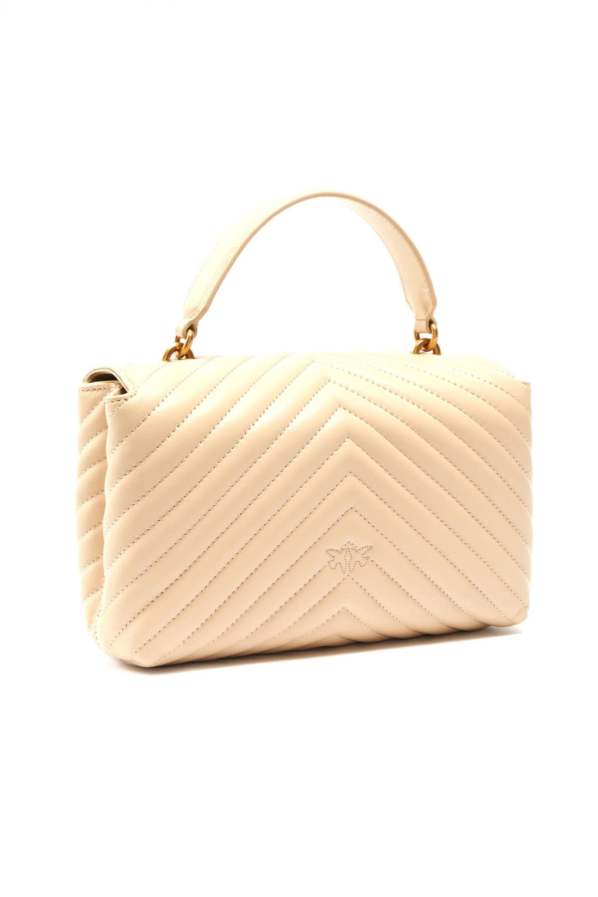 PINKO ΤΣΑΝΤΑ ΔΕΡΜΑ LOVE LADY PUFF CLASSIC CL SHEEP NAPPA CHEVRON ΜΠΕΖ-ANTIQUE GOLD