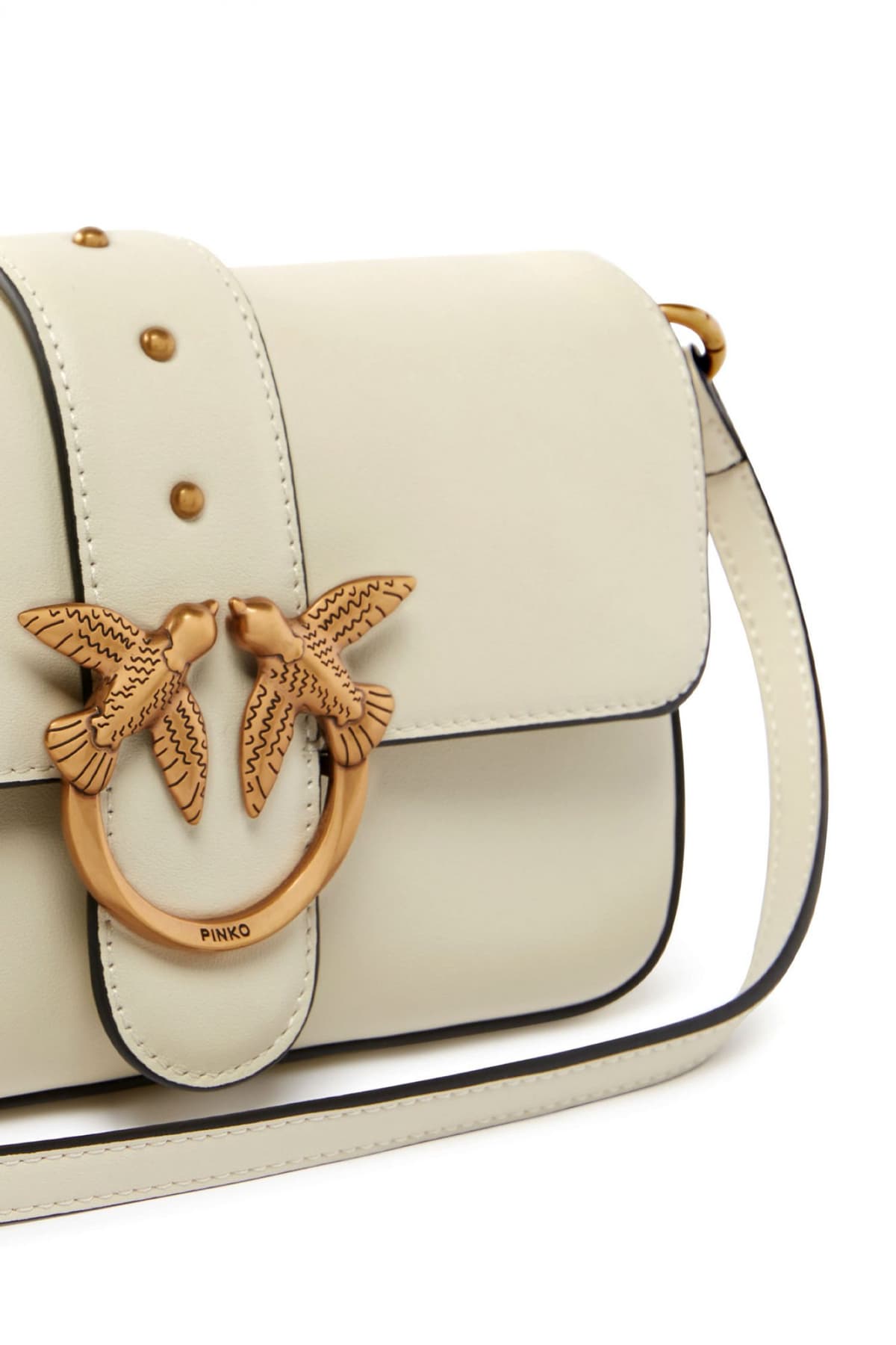 PINKO ΤΣΑΝΤΑ ΔΕΡΜΑ LOVΕ ONE MINI SLOUCHY FL VITELLO MORBIDO ΛΕΥΚΟ-ANTIQUE GOLD