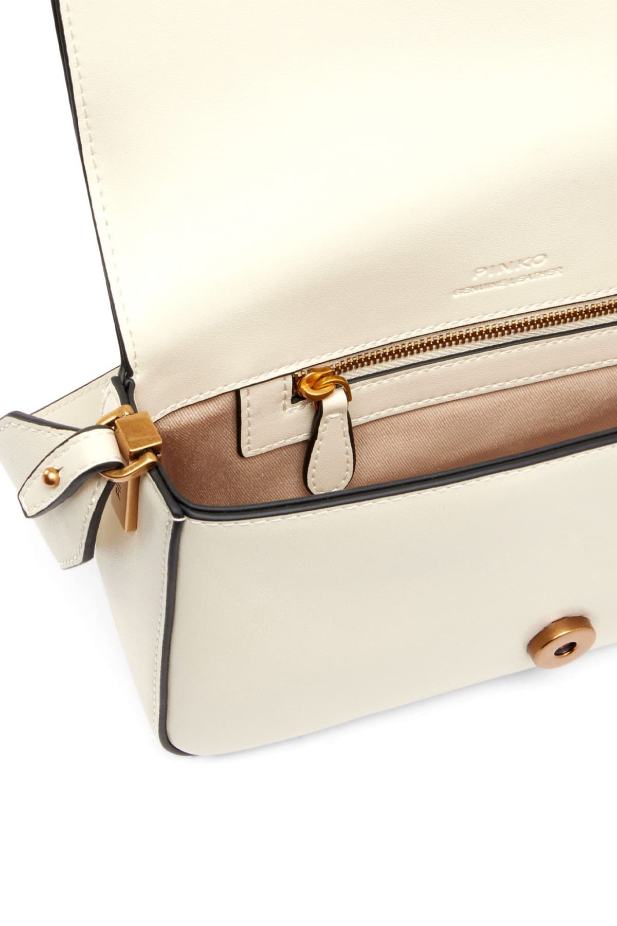 PINKO ΤΣΑΝΤΑ ΔΕΡΜΑ LOVΕ ONE MINI SLOUCHY FL VITELLO MORBIDO ΛΕΥΚΟ-ANTIQUE GOLD