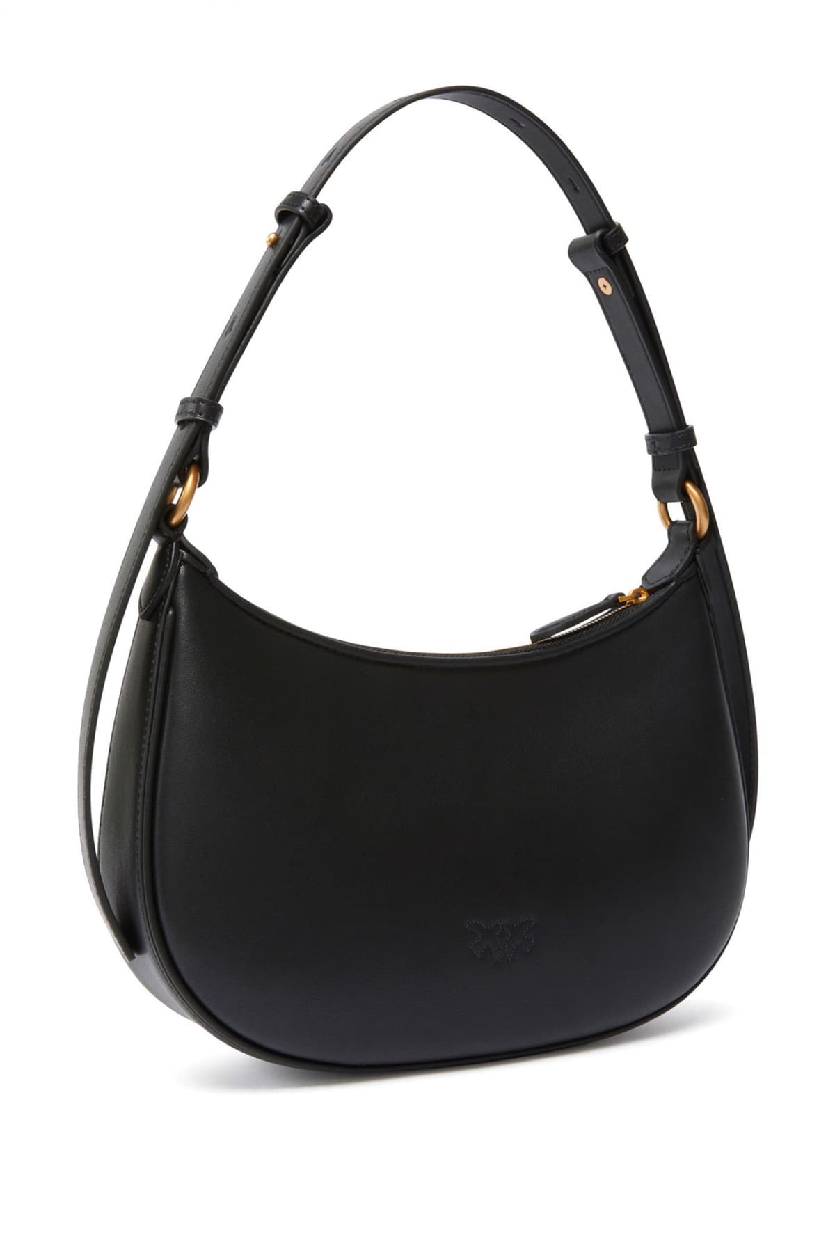 PINKO ΤΣΑΝΤΑ ΩΜΟΥ HALF MOON MINI FL VITELLO SETA ΜΑΥΡΟ-ANTIQUE GOLD