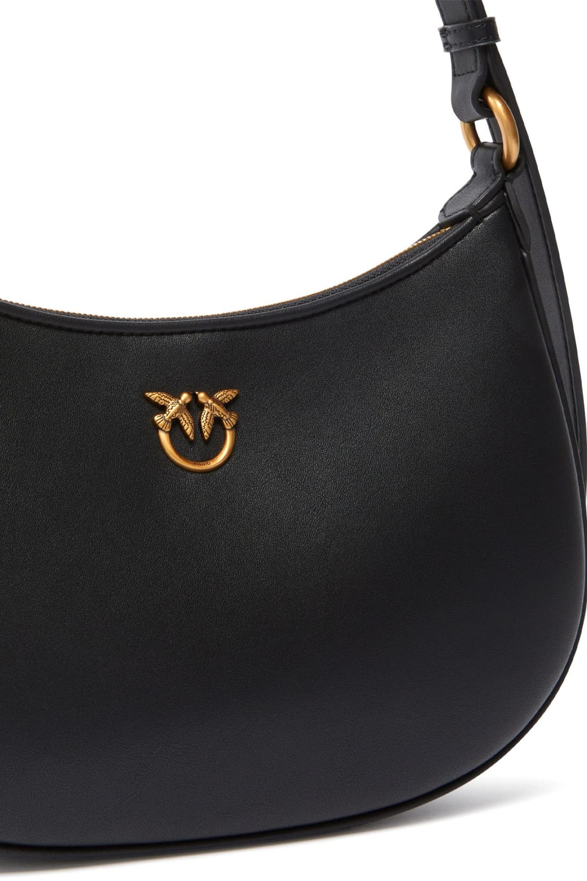 PINKO ΤΣΑΝΤΑ ΩΜΟΥ HALF MOON MINI FL VITELLO SETA ΜΑΥΡΟ-ANTIQUE GOLD