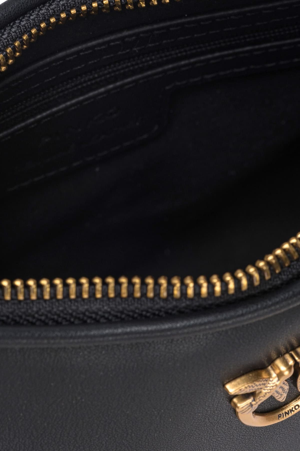 PINKO ΤΣΑΝΤΑ ΩΜΟΥ HALF MOON MINI FL VITELLO SETA ΜΑΥΡΟ-ANTIQUE GOLD