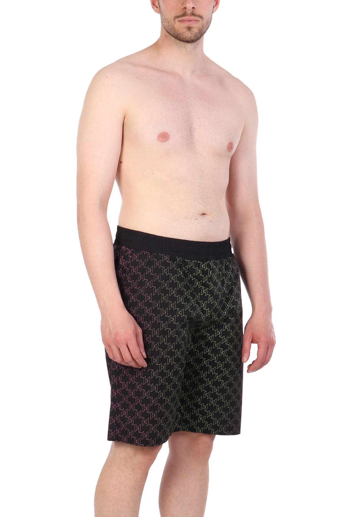 KARL LAGERFELD ΜΑΓΙΩ SHORTS ALL OVER LOGO MULTI ΜΑΥΡΟ