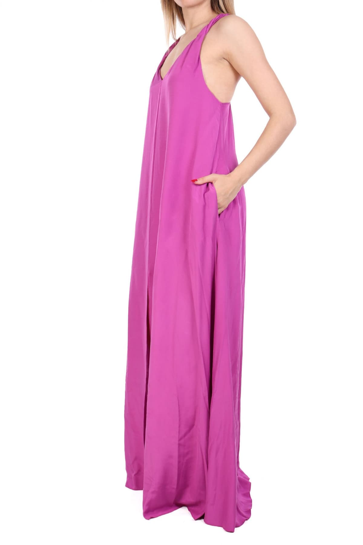 PATRIZIA PEPE ΦΟΡΕΜΑ MAXI V-NECK ΑΝΟΙΓΜΑ ΚΑΤΩ ΜΩΒ