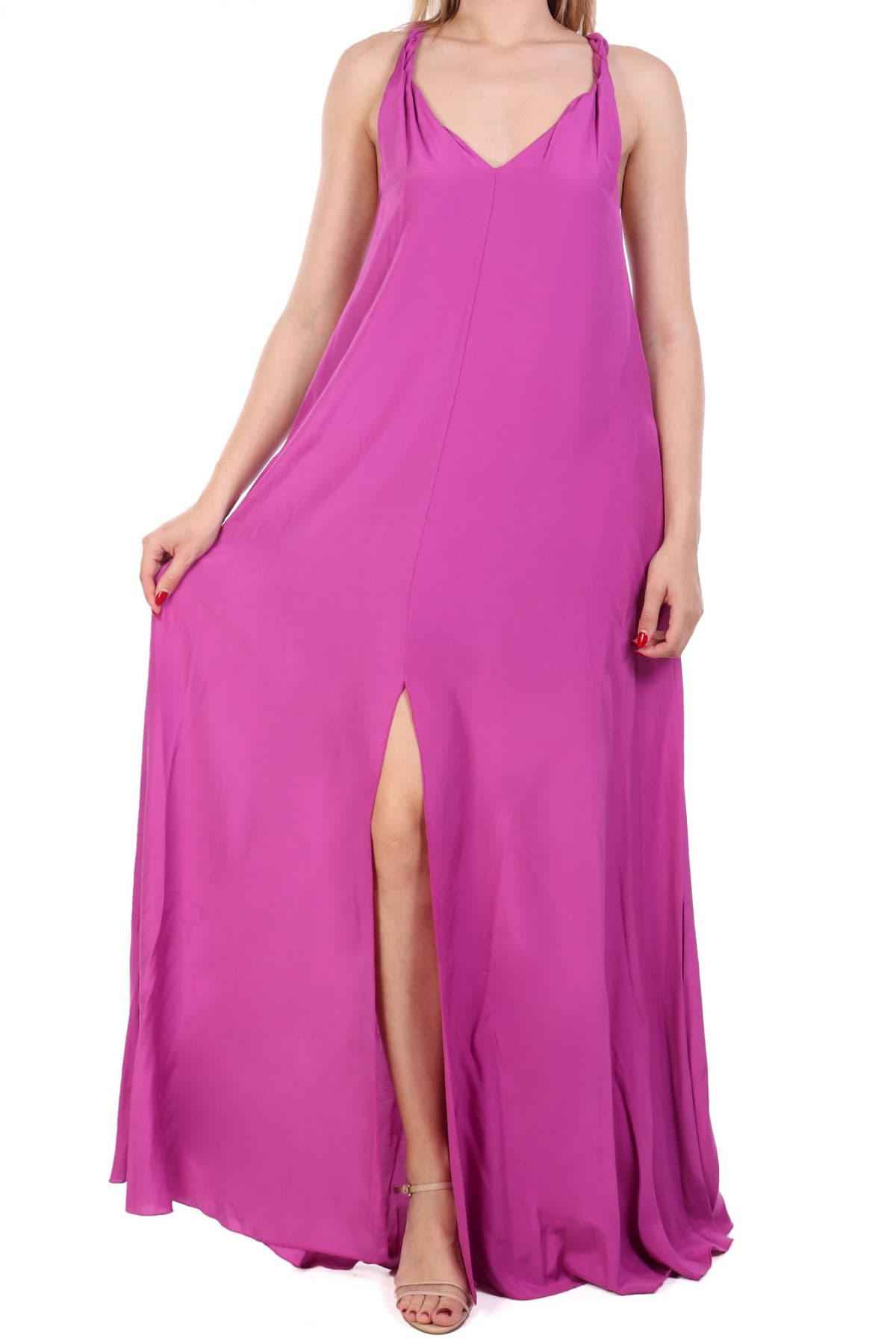 PATRIZIA PEPE ΦΟΡΕΜΑ MAXI V-NECK ΑΝΟΙΓΜΑ ΚΑΤΩ ΜΩΒ