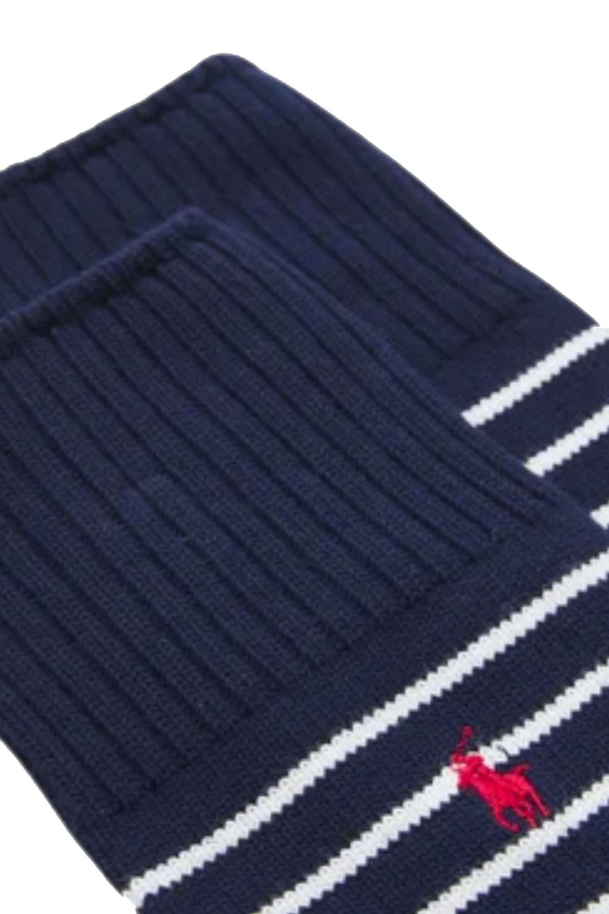 RALPH LAUREN ΚΑΛΤΣΕΣ ΡΙΓΕ LOGO ΜΠΛΕ-ΛΕΥΚΟ