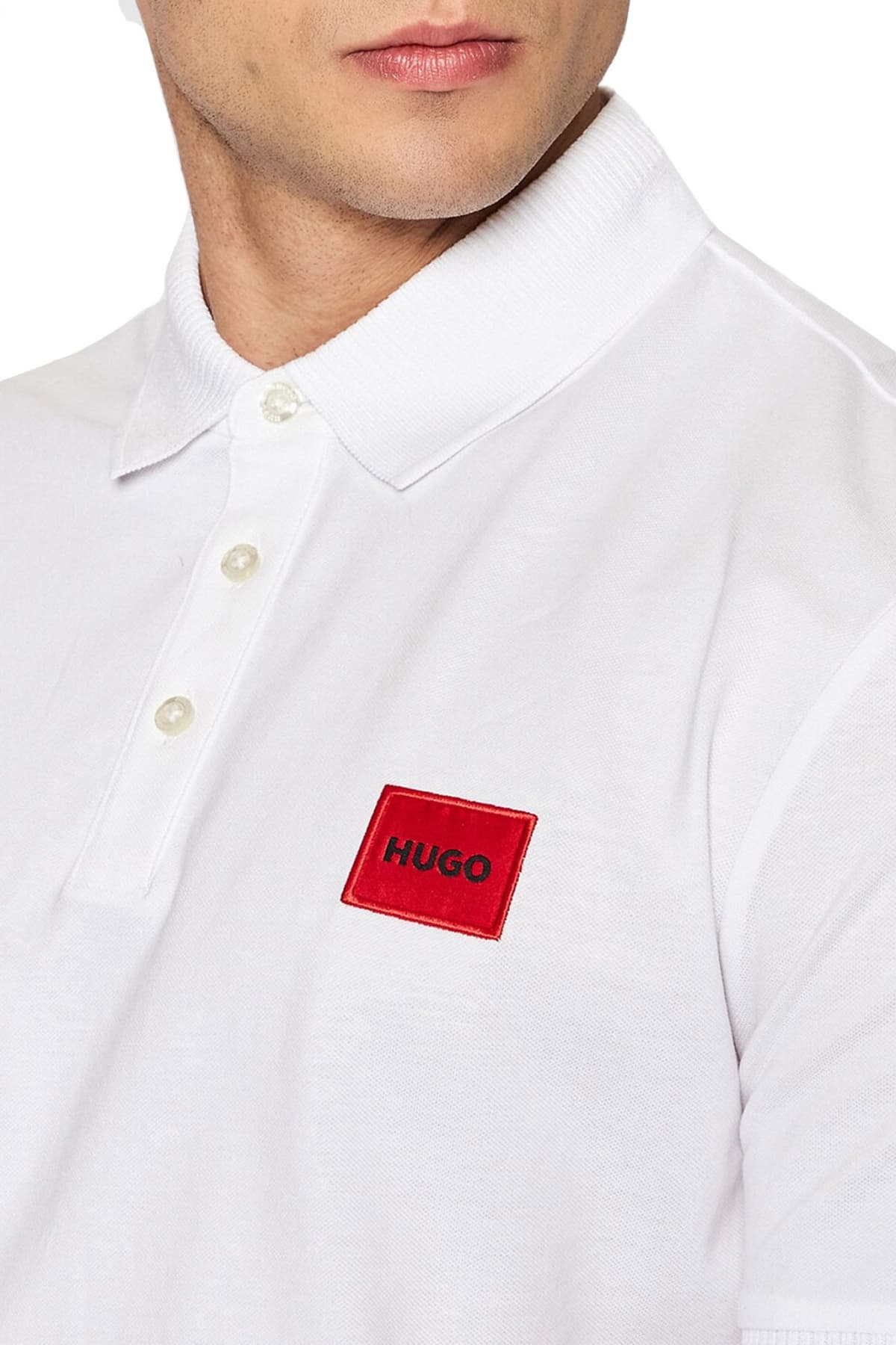 HUGO POLO SLIM FIT DERESO222 LOGO ΛΕΥΚΟ