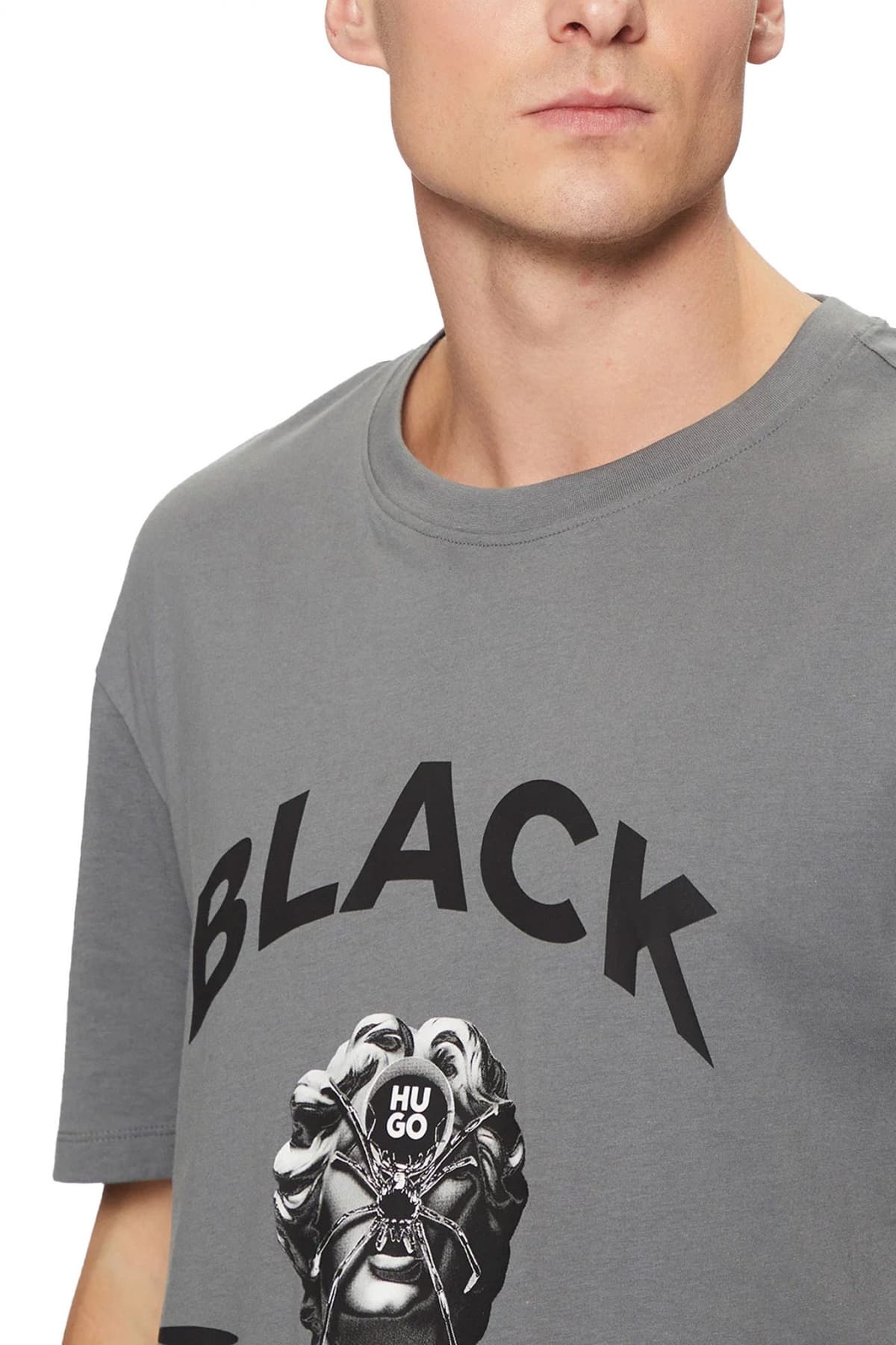 HUGO T-SHIRT DOSTALGI RELAXED FIT LOGO ΓΚΡΙ