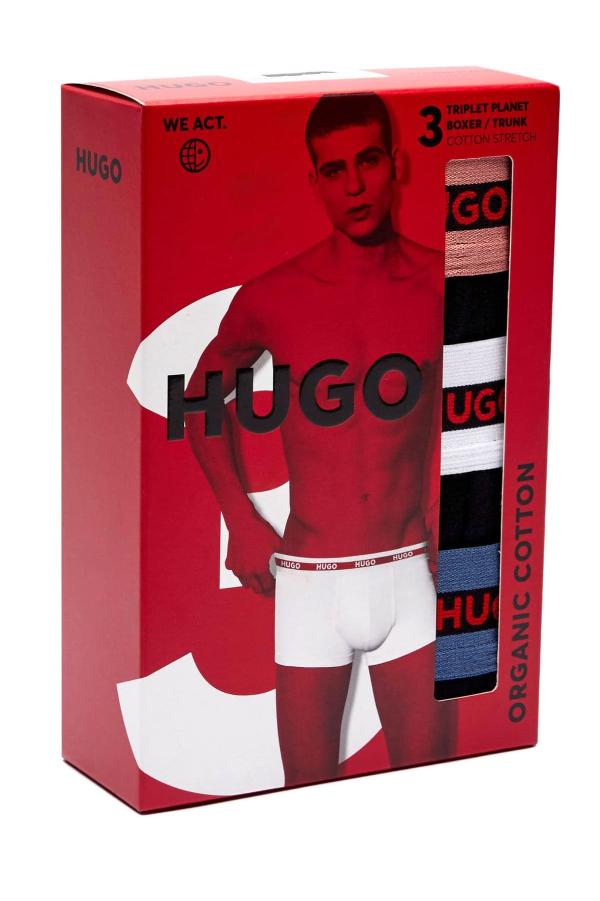 HUGO ΕΣΩΡΟΥΧΑ TRUNK TRIPLET PLANET COTTON STRETCH LOGO ΜΑΥΡΟ