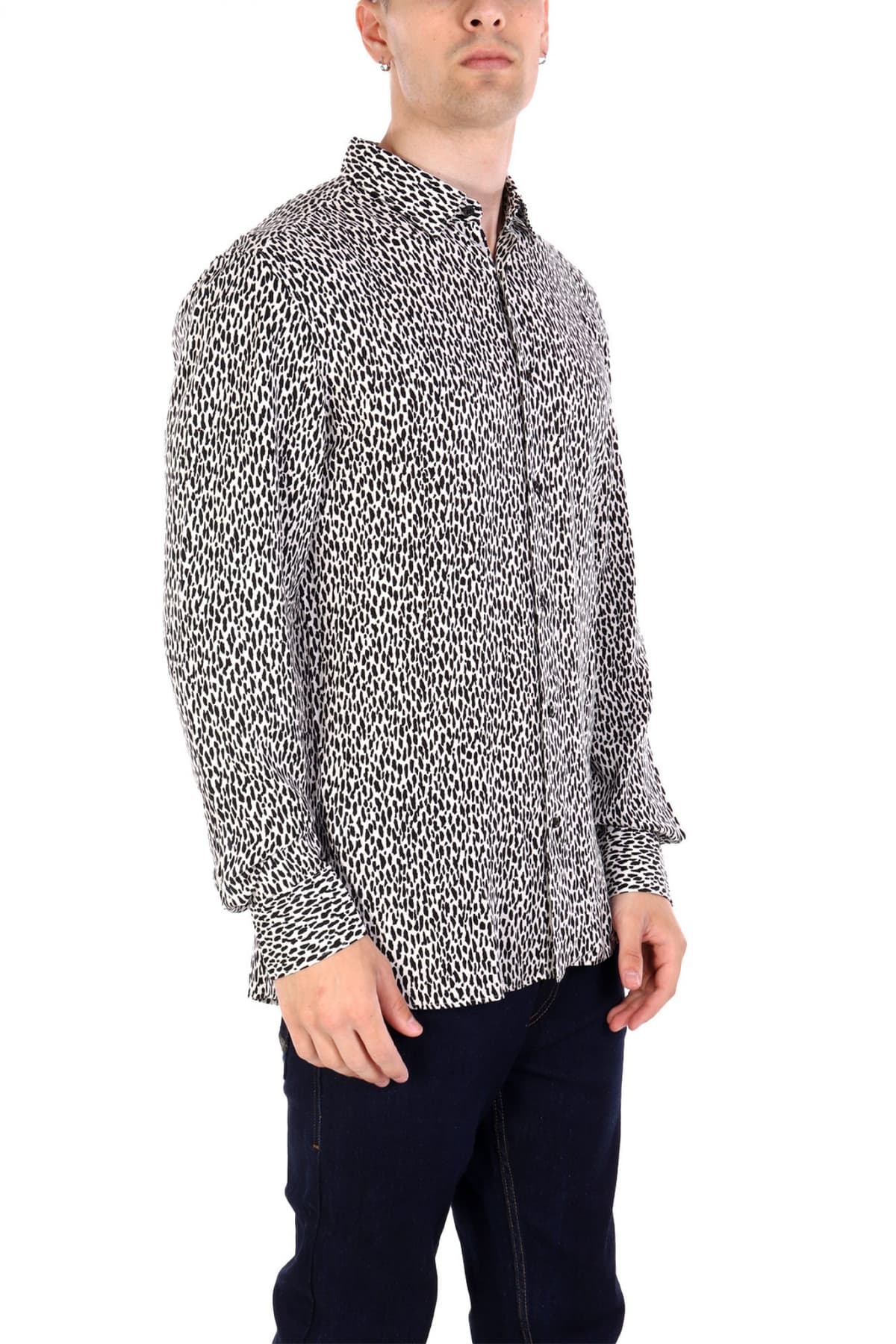 HUGO ΠΟΥΚΑΜΙΣΟ ELISHA02 EXTRA-SLIM FIT ΜΙΚΡΟΣΧΕΔΙΟ ΜΑΥΡΟ-ΛΕΥΚΟ