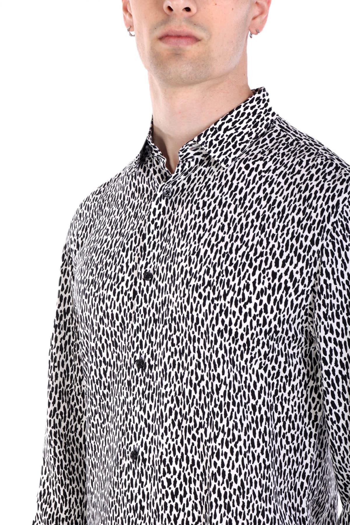 HUGO ΠΟΥΚΑΜΙΣΟ ELISHA02 EXTRA-SLIM FIT ΜΙΚΡΟΣΧΕΔΙΟ ΜΑΥΡΟ-ΛΕΥΚΟ