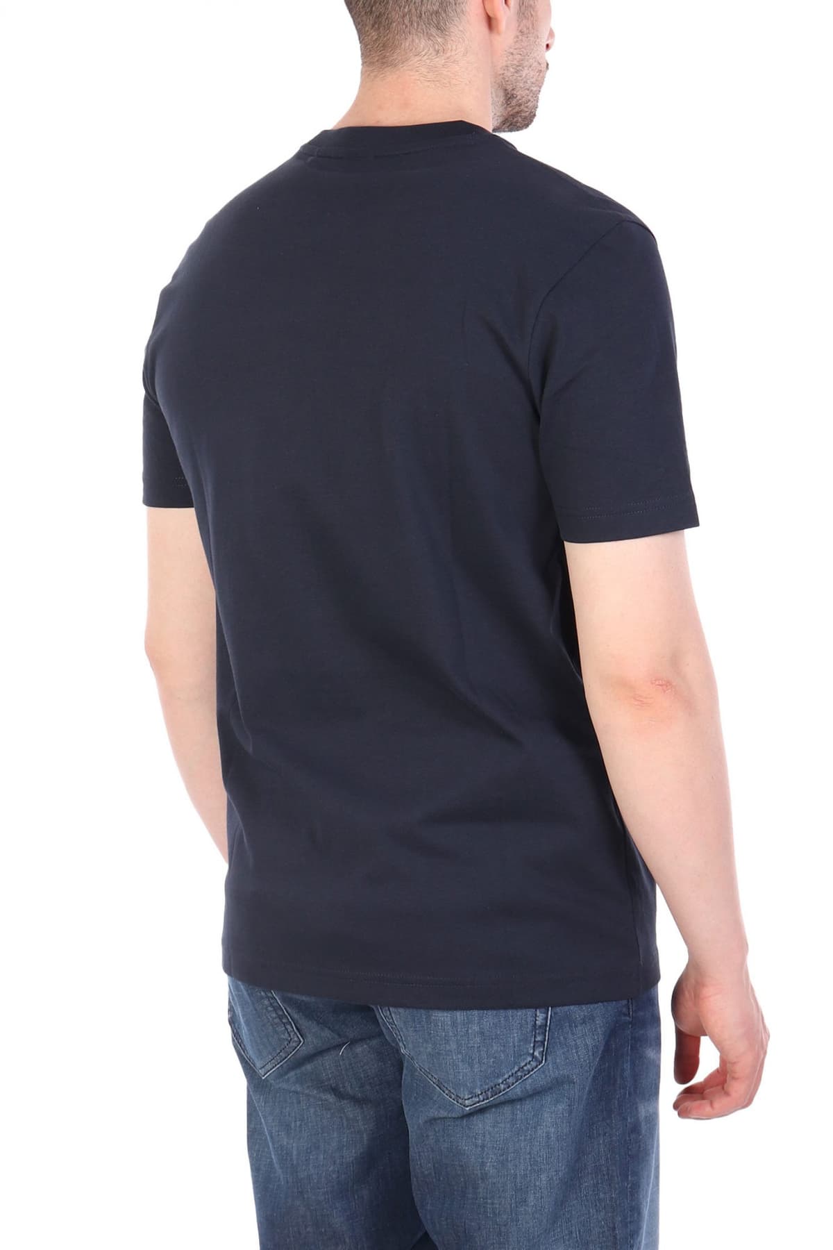 BOSS CASUAL T-SHIRT ΜΕ ΣΤΑΜΠΑ REGULAR FIT TE_MEXTOUR ΣΚΟΥΡΟ ΜΠΛΕ