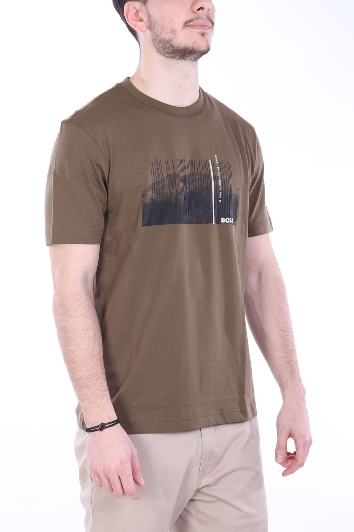 BOSS CASUAL T-SHIRT ΜΕ ΣΤΑΜΠΑ REGULAR FIT TE_INJUNGLE ΛΑΔΙ