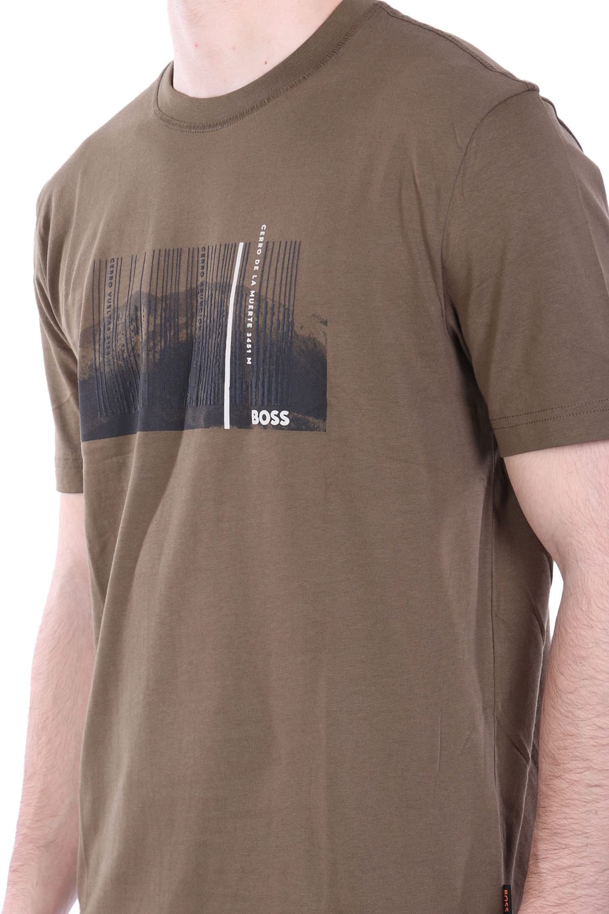BOSS CASUAL T-SHIRT ΜΕ ΣΤΑΜΠΑ REGULAR FIT TE_INJUNGLE ΛΑΔΙ