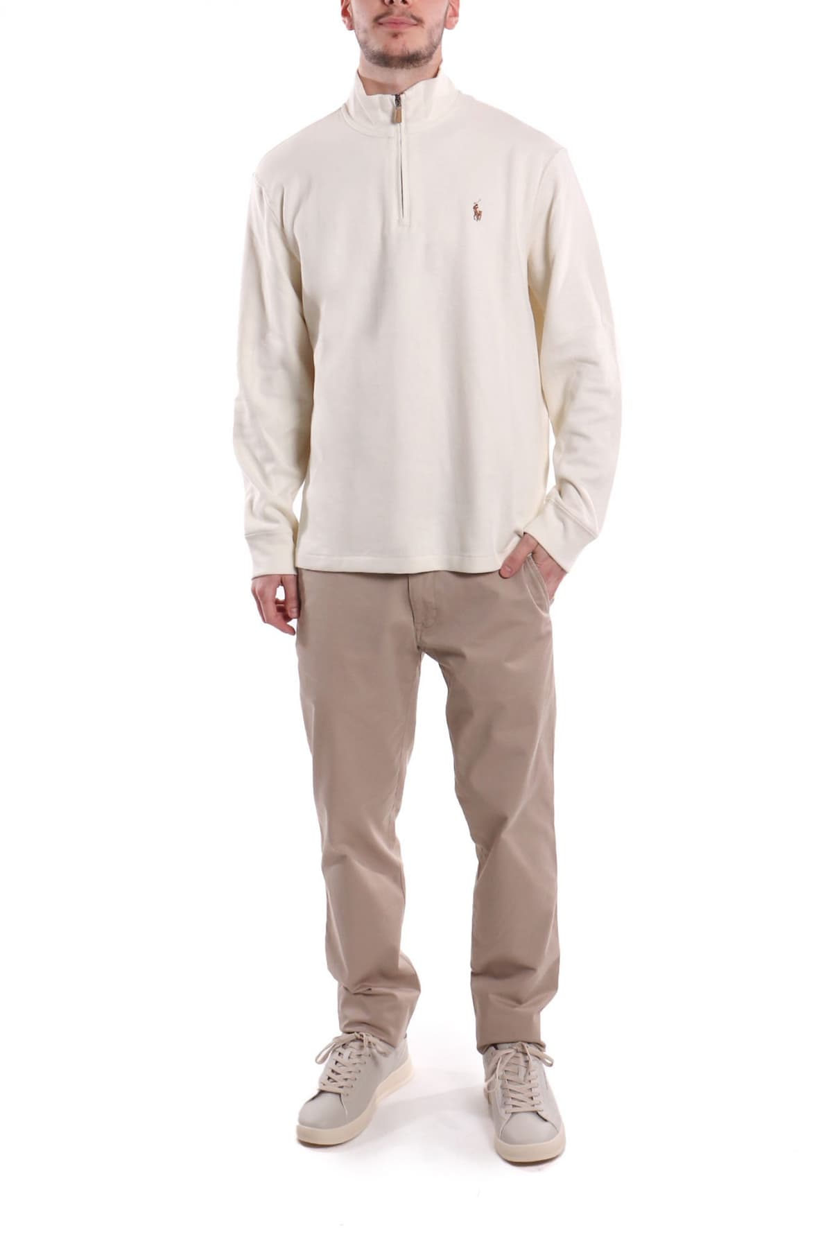 RALPH LAUREN ΠΛΕΚΤΟ HALFZIP LOGO ΕΚΡΟΥ