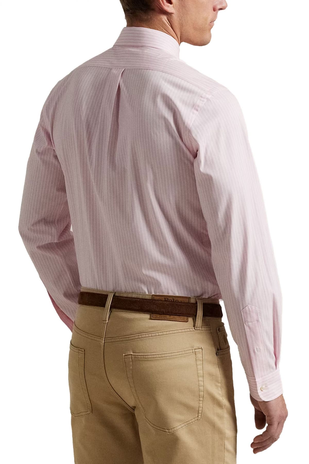 RALPH LAUREN ΠΟΥΚΑΜΙΣΟ ΡΙΓΕ BUTTON DOWN CUSTOM FIT ΡΟΖ-ΛΕΥΚΟ