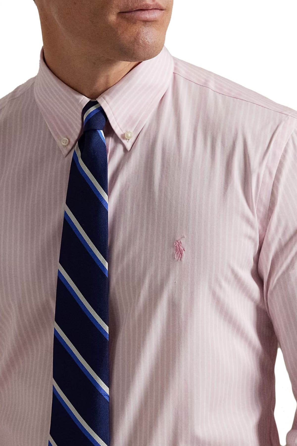 RALPH LAUREN ΠΟΥΚΑΜΙΣΟ ΡΙΓΕ BUTTON DOWN CUSTOM FIT ΡΟΖ-ΛΕΥΚΟ