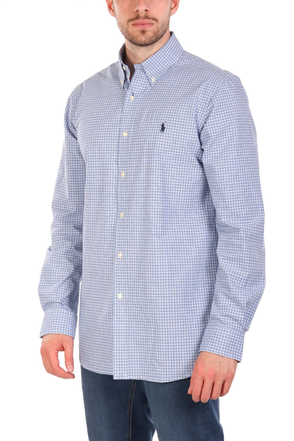 RALPH LAUREN ΠΟΥΚΑΜΙΣΟ ΚΑΡΩ BUTTON DOWN CUSTOM FIT ΣΙΕΛ-ΛΕΥΚΟ