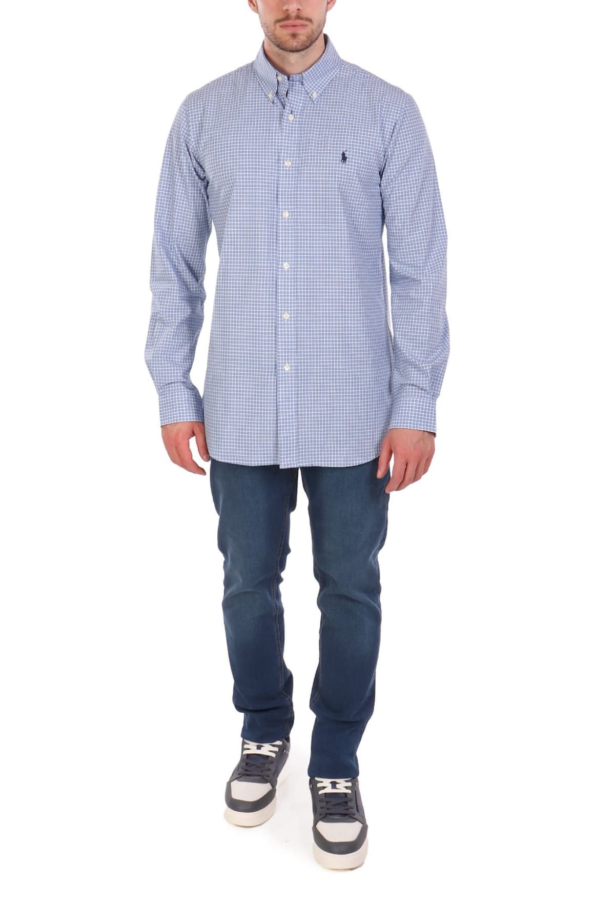 RALPH LAUREN ΠΟΥΚΑΜΙΣΟ ΚΑΡΩ BUTTON DOWN CUSTOM FIT ΣΙΕΛ-ΛΕΥΚΟ