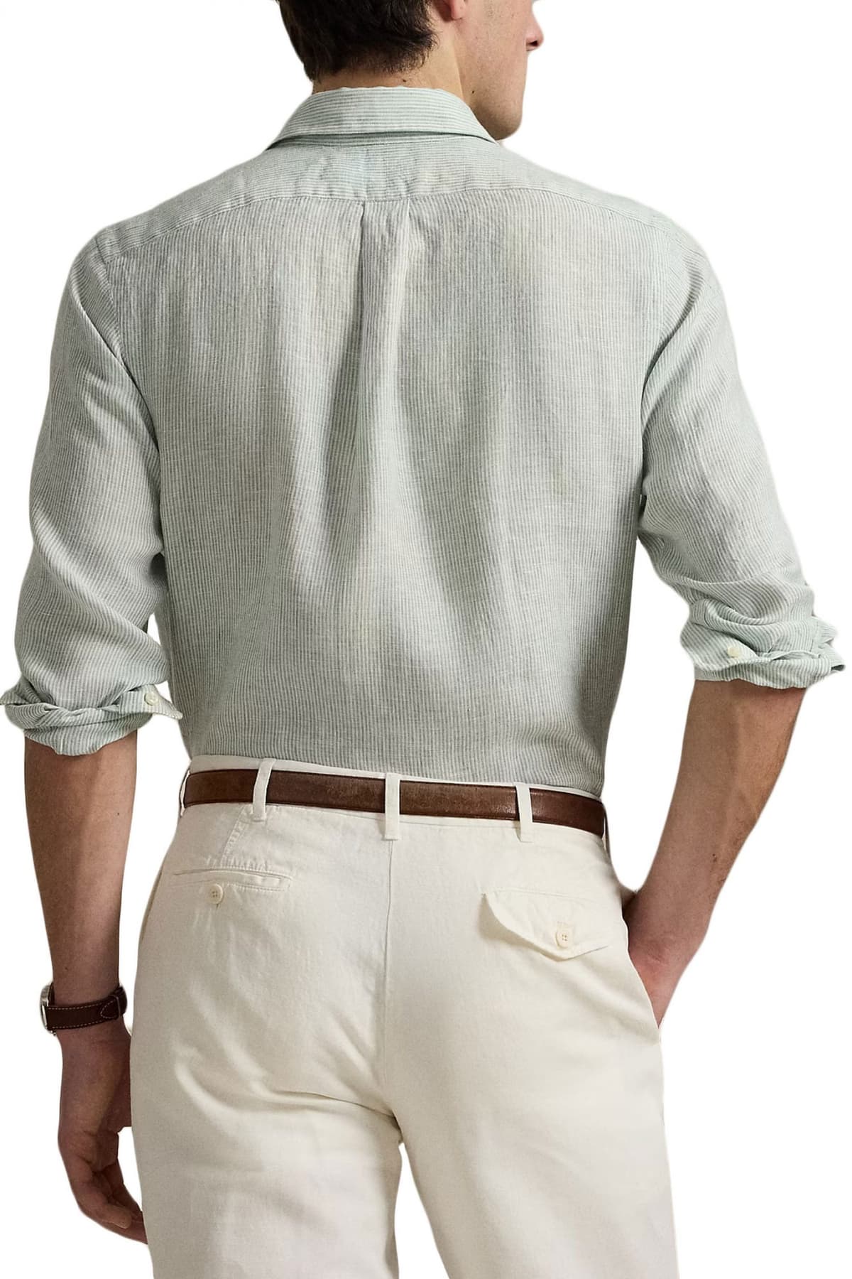 RALPH LAUREN ΠΟΥΚΑΜΙΣΟ BUTTON DOWN ΡΙΓΕ ΛΙΝΟ CUSTOM FIT ΠΡΑΣΙΝΟ-ΛΕΥΚΟ