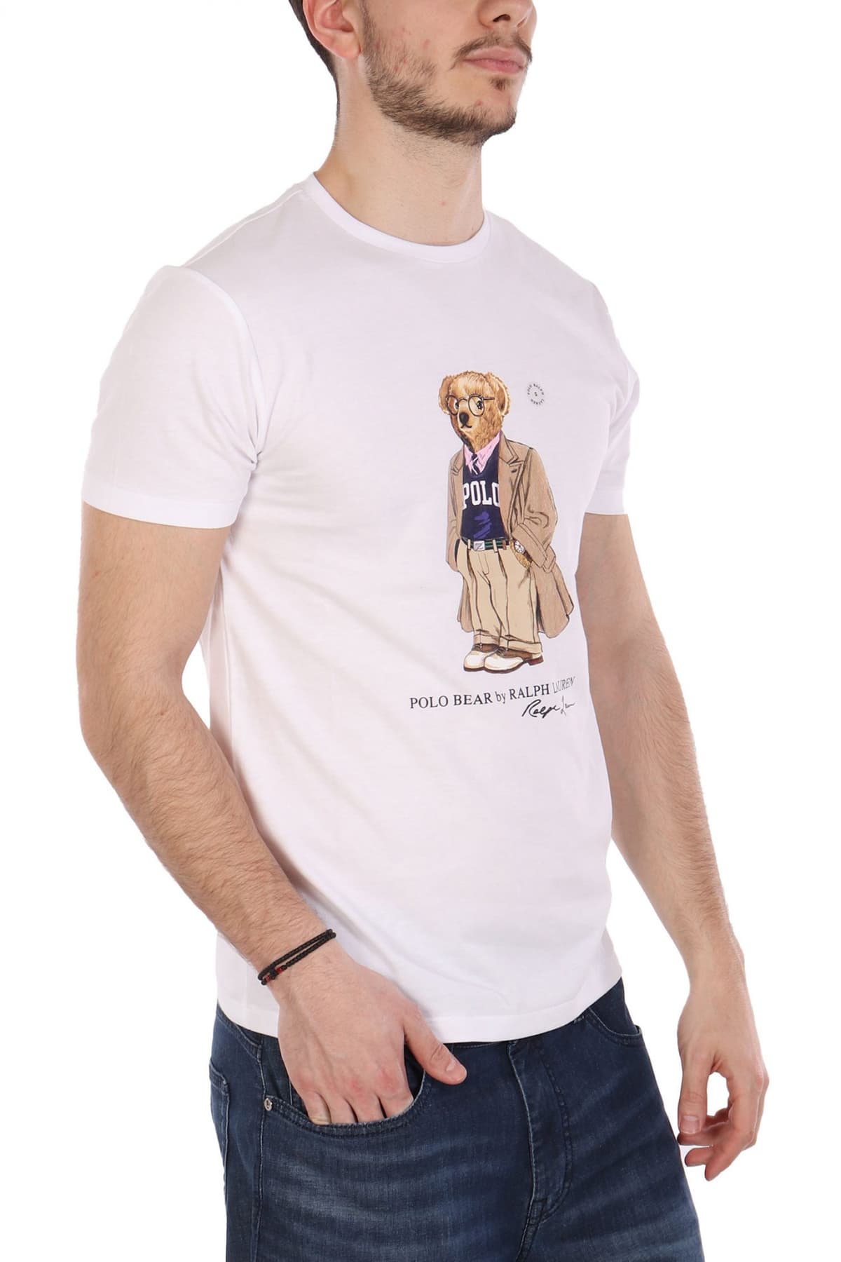 RALPH LAUREN T-SHIRT CREW NECK CUSTOM SLIM FIT LOGO BEAR ΛΕΥΚΟ