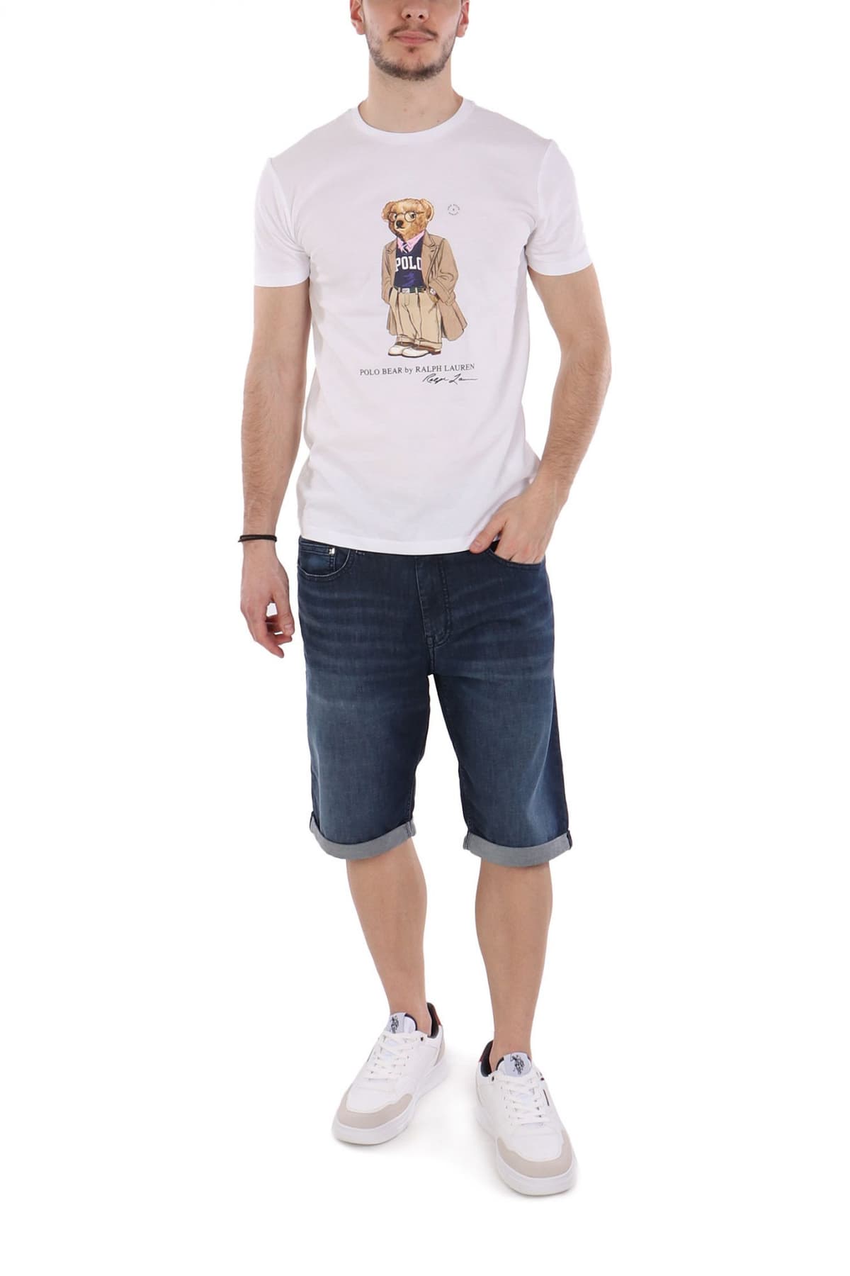 RALPH LAUREN T-SHIRT CREW NECK CUSTOM SLIM FIT LOGO BEAR ΛΕΥΚΟ