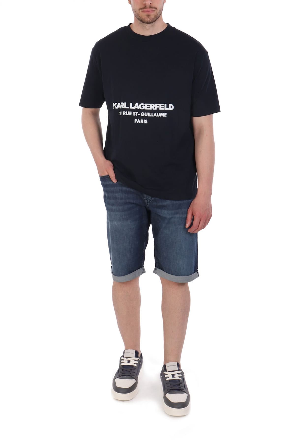 KARL LAGERFELD T-SHIRT CREW NECK LOGO ΜΠΛΕ