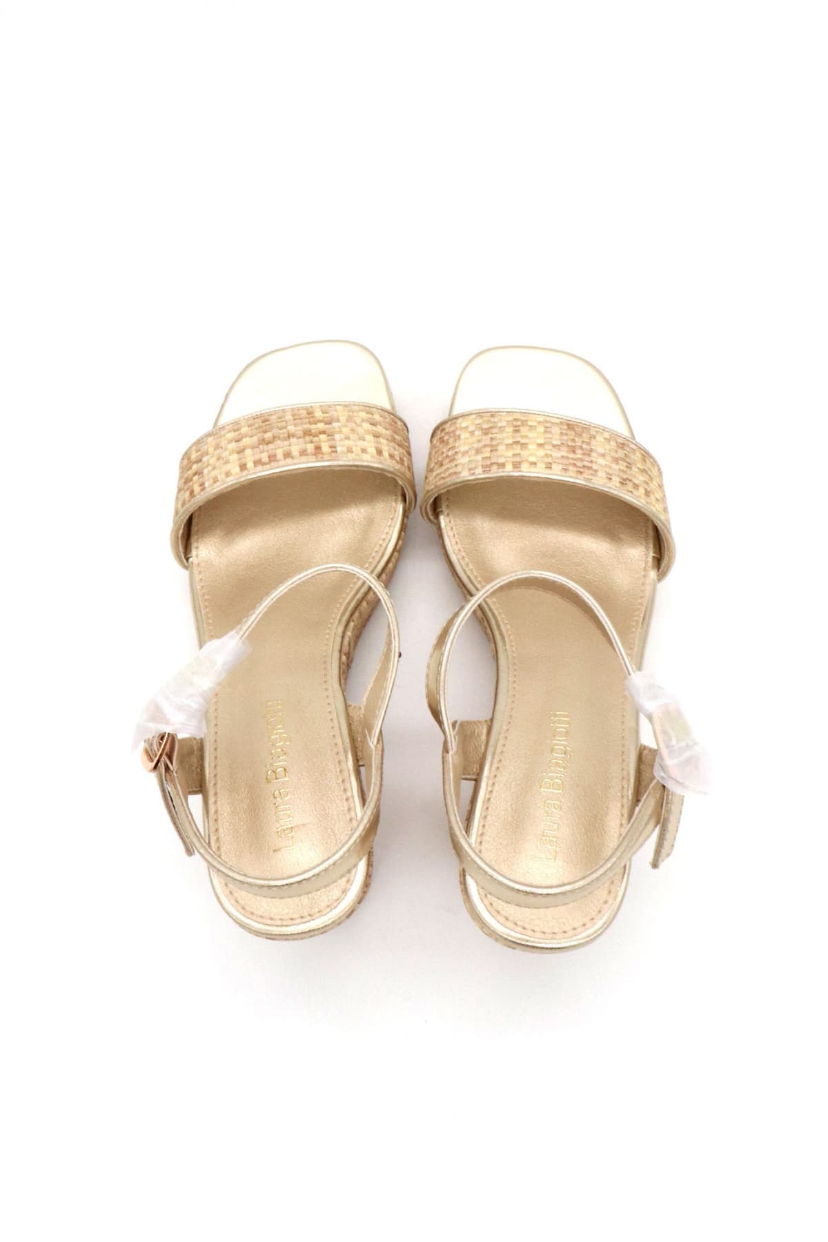 LAURA BIAGIOTTI ΠΑΠΟΥΤΣΙΑ ΠΛΑΤΦΟΡΜΕΣ ΛΟΥΡΑΚΙΑ LOGO ΧΡΥΣΟ ΜΠΕΖ