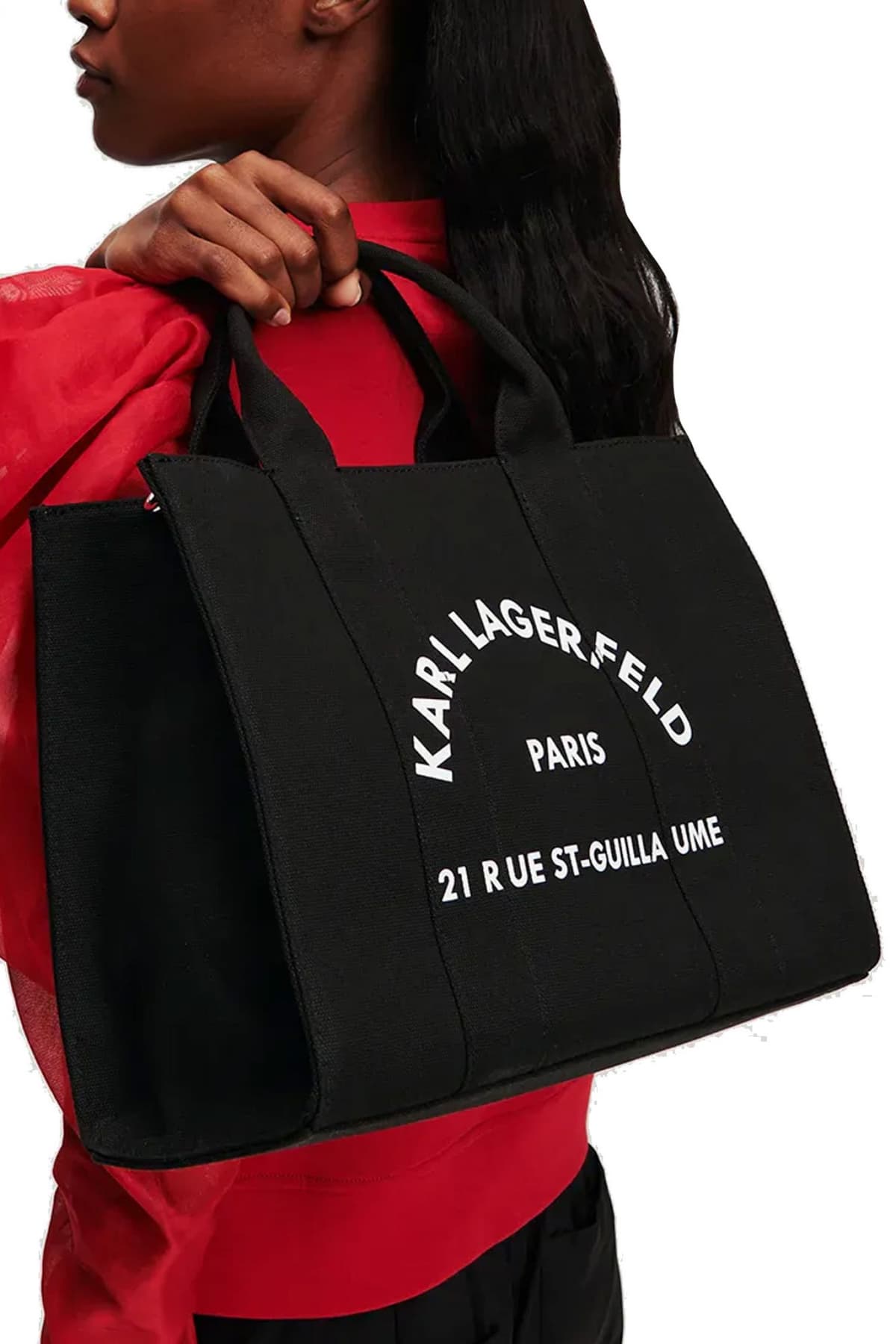 KARL LAGERFELD ΤΣΑΝΤΑ ΧΕΙΡΟΣ/CROSS ΚΑΜΒΑΣ BODY SQUARE MEDIUM TOTE LOGO ΜΑΥΡΟ