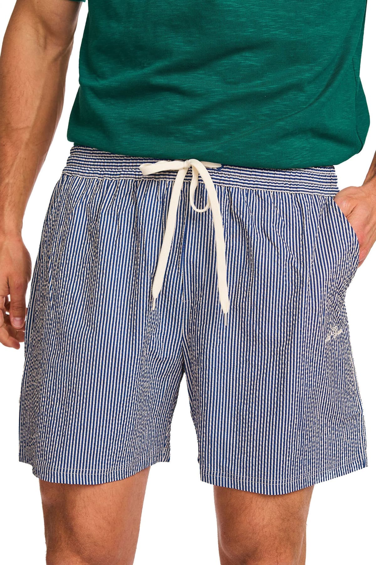 LES DEUX ΜΑΓΙΩ STAN STRIPE SEERSUCKER ΡΙΓΕ LOGO ΜΠΕΖ-ΜΠΛΕ