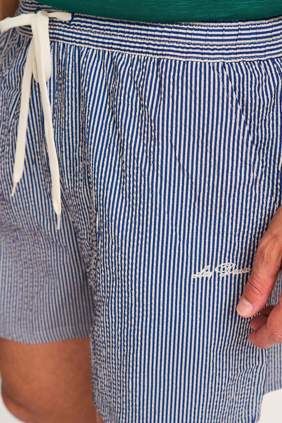 LES DEUX ΜΑΓΙΩ STAN STRIPE SEERSUCKER ΡΙΓΕ LOGO ΜΠΕΖ-ΜΠΛΕ