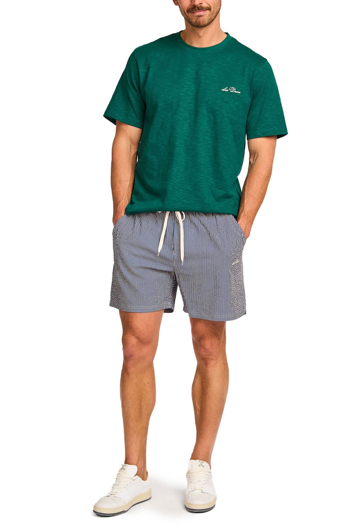 LES DEUX ΜΑΓΙΩ STAN STRIPE SEERSUCKER ΡΙΓΕ LOGO ΜΠΕΖ-ΜΠΛΕ