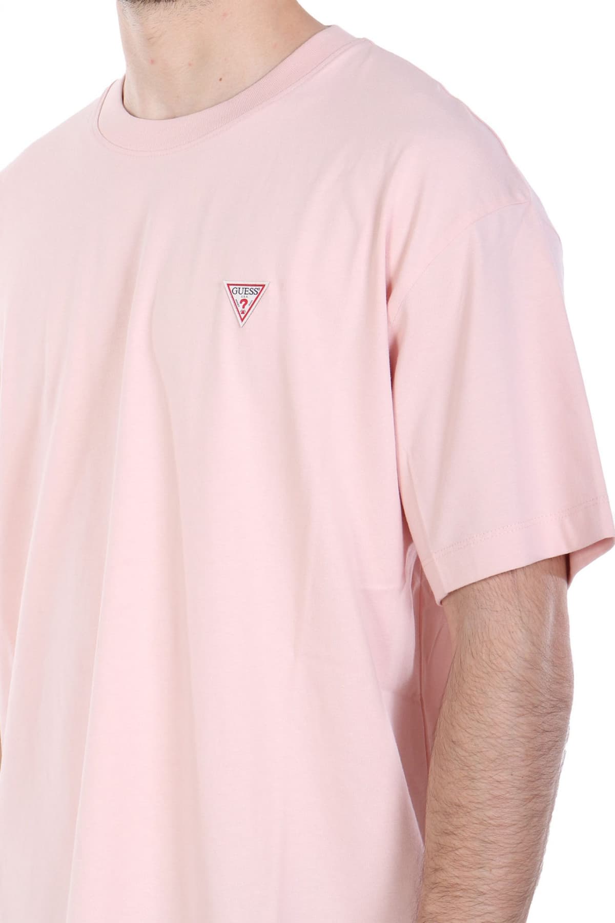 GUESS JEANS T-SHIRT CREWNECK OVERSIZED FIT LOGO ΡΟΖ