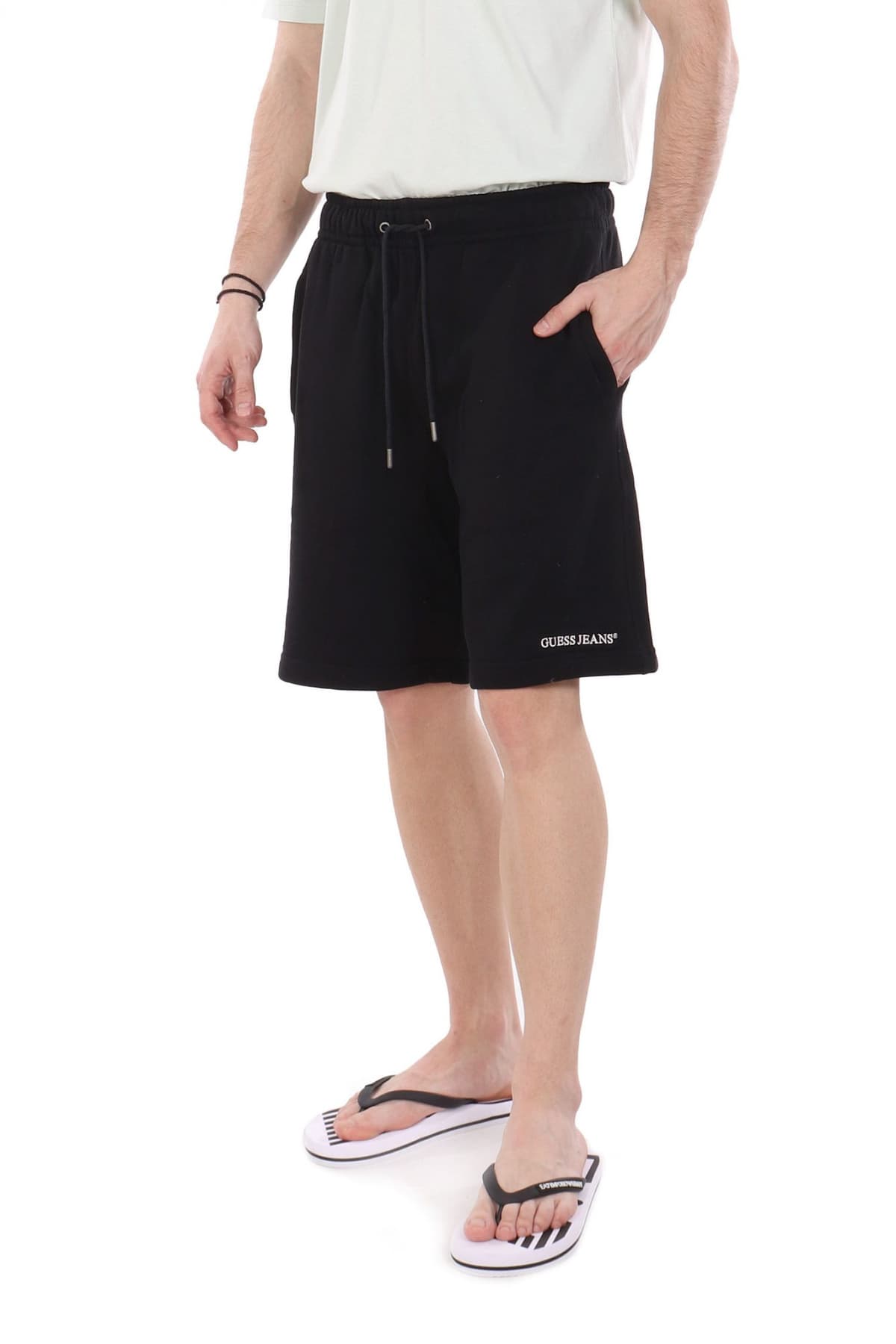 GUESS JEANS ΒΕΡΜΟΥΔΑ ΦΟΥΤΕΡ LOGO ΜΑΥΡΟ